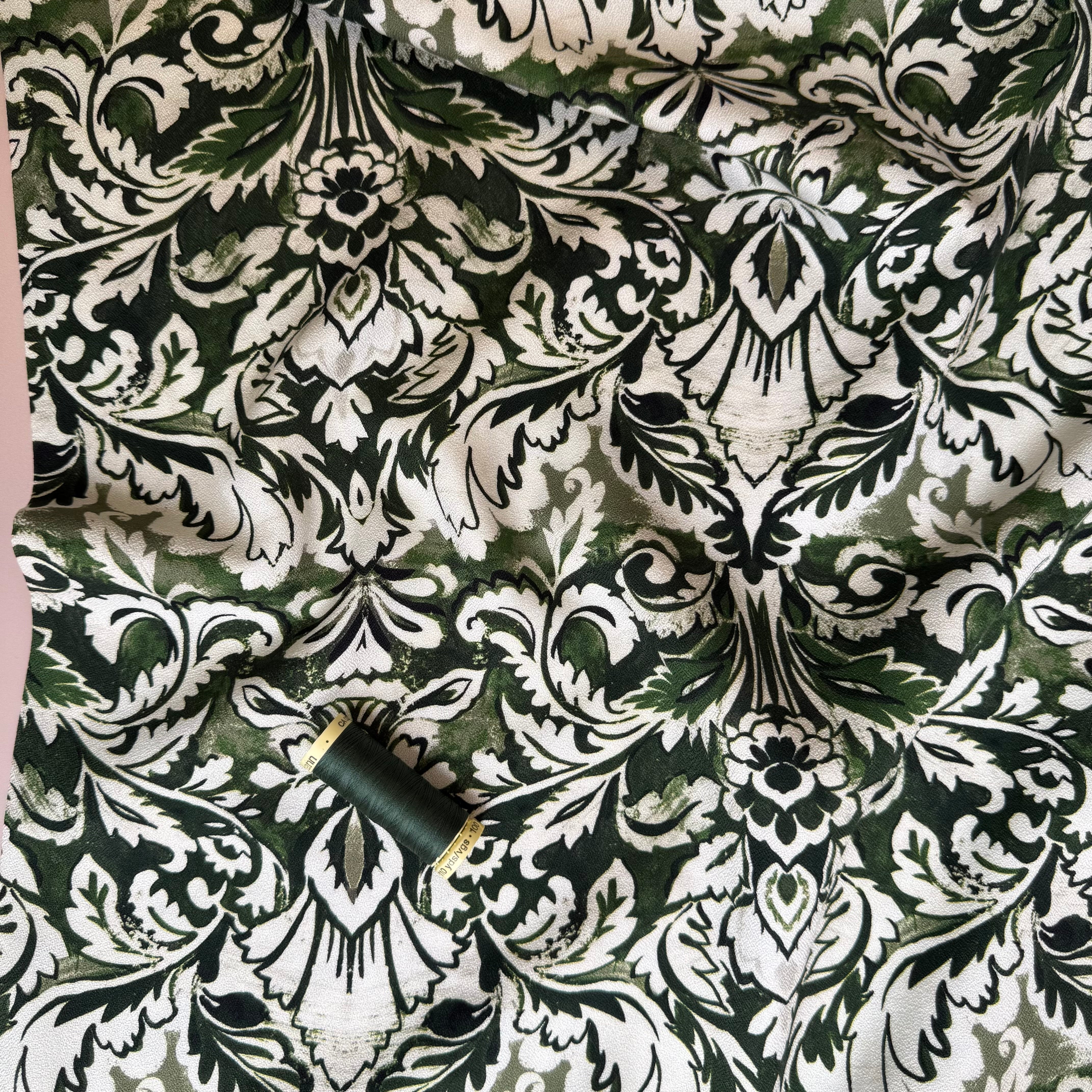 Olive Green Ornaments Soft Viscose Crepe