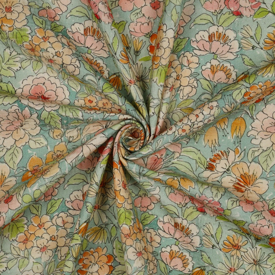 Watercolour Flowers Cotton Double Gauze