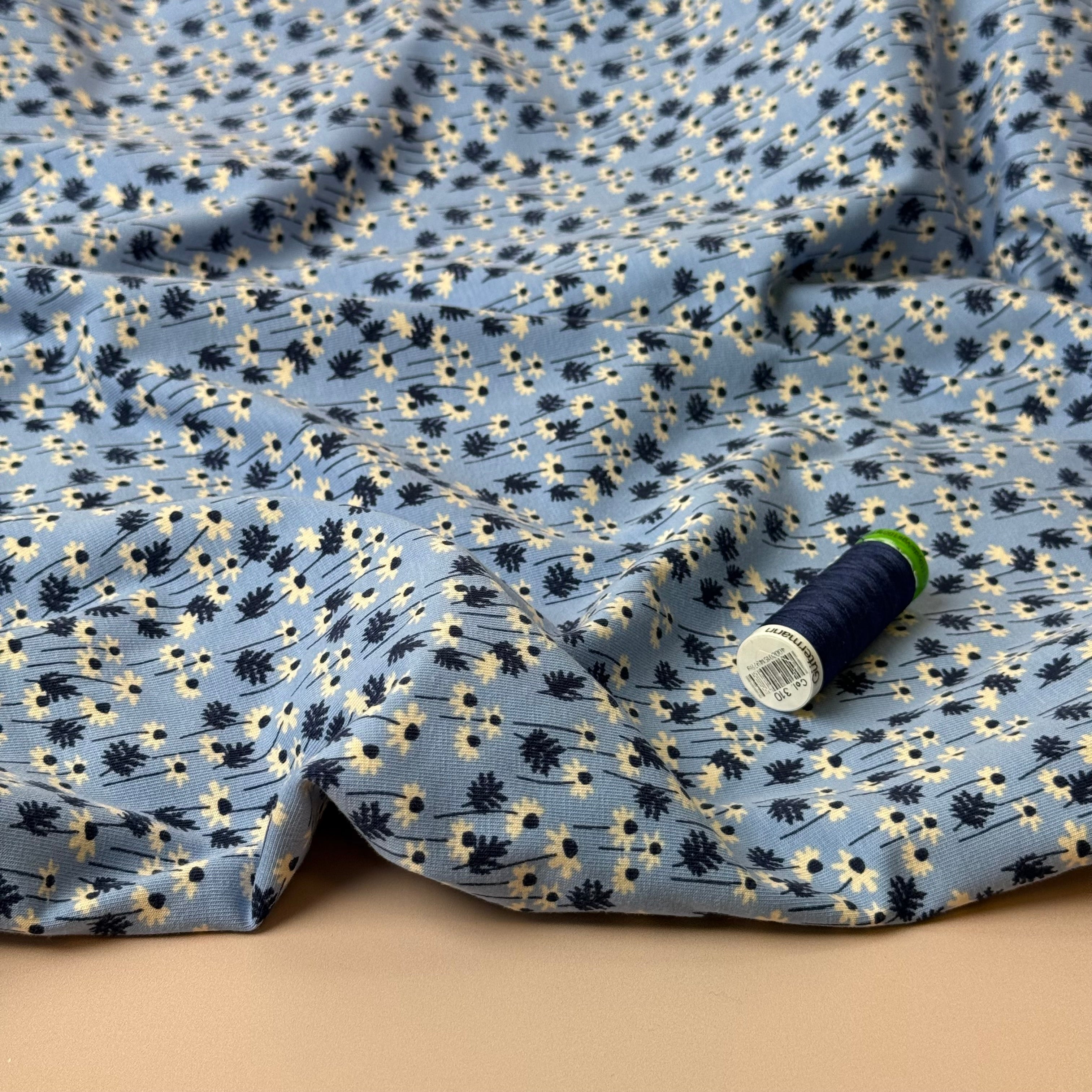 Winter Daisies Cotton Jersey Fabric