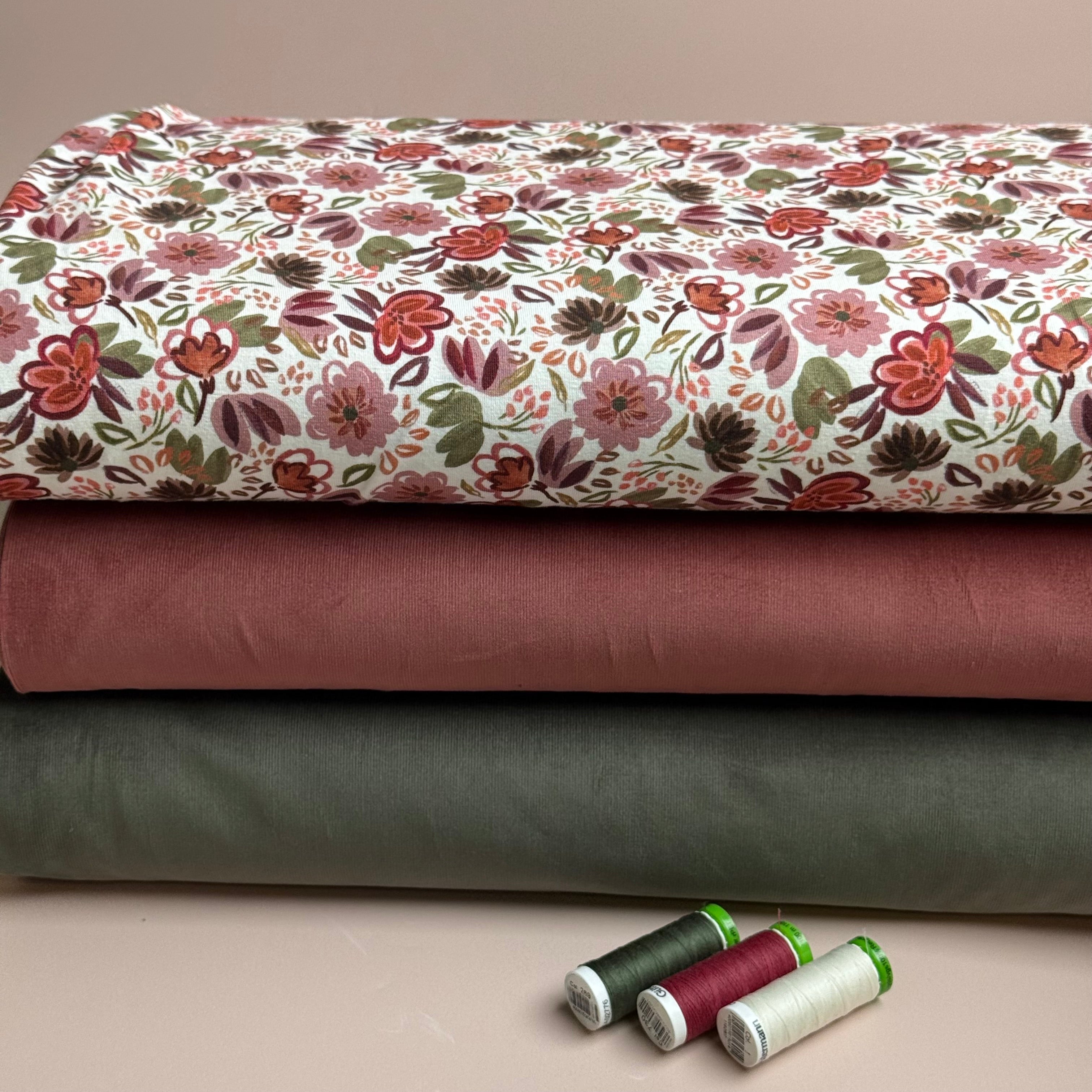 28 Wale Cotton Needlecord in Khaki Green with Stretch