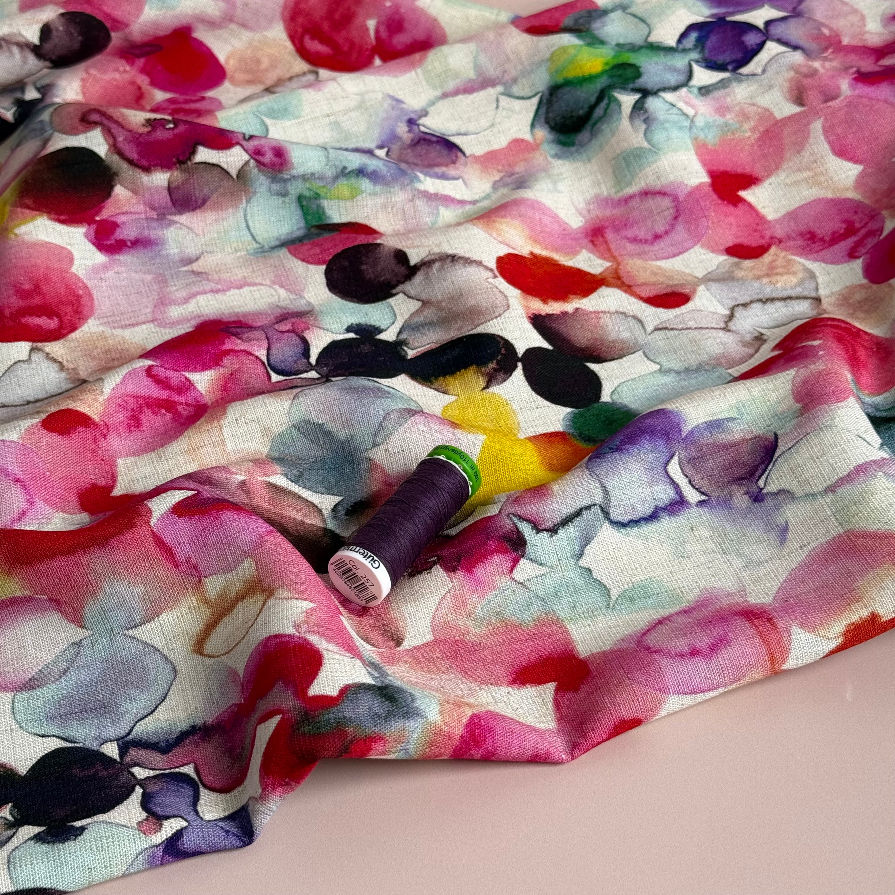 Watercolour Bubbles Viscose Linen Fabric