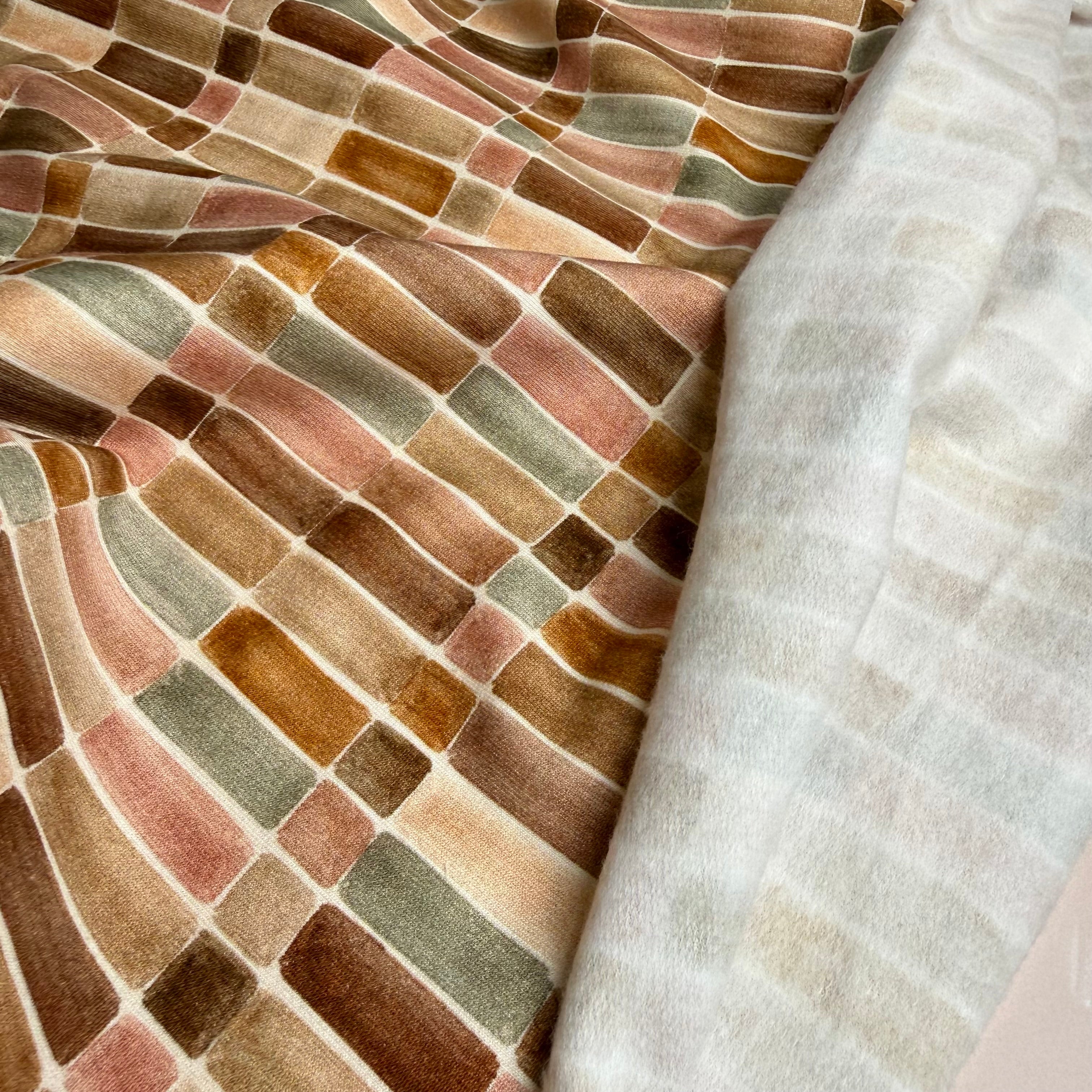 Brown Tiles Soft Cotton Sweat-shirting Fabric