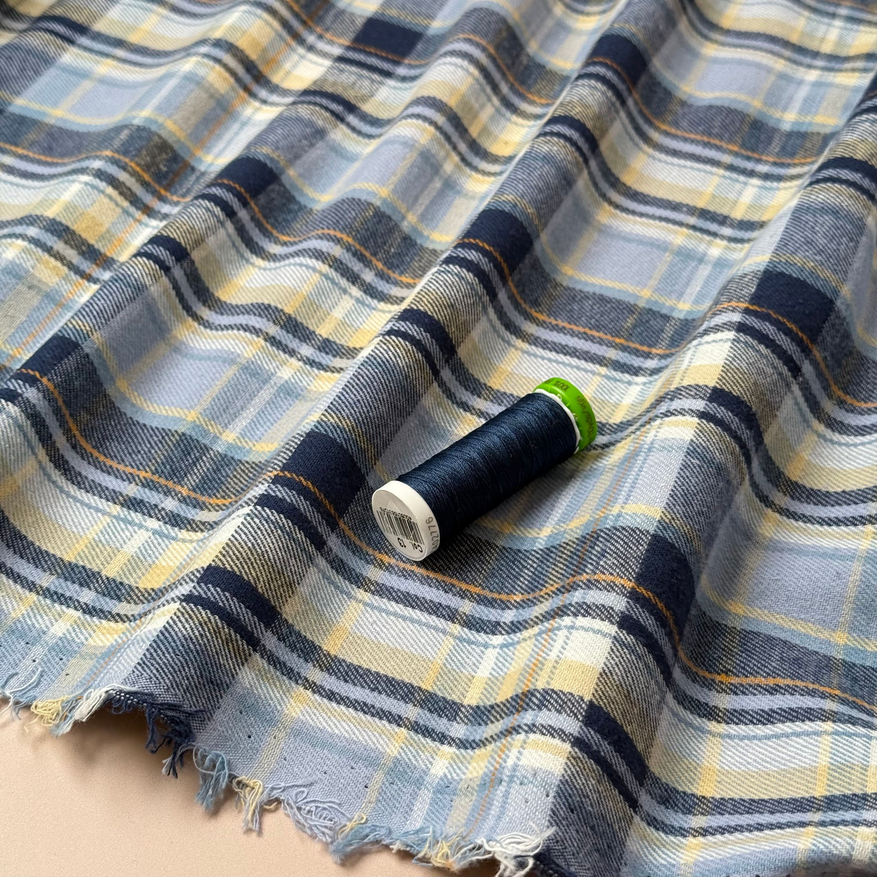 Plaid Blue Brushed Cotton Flannel