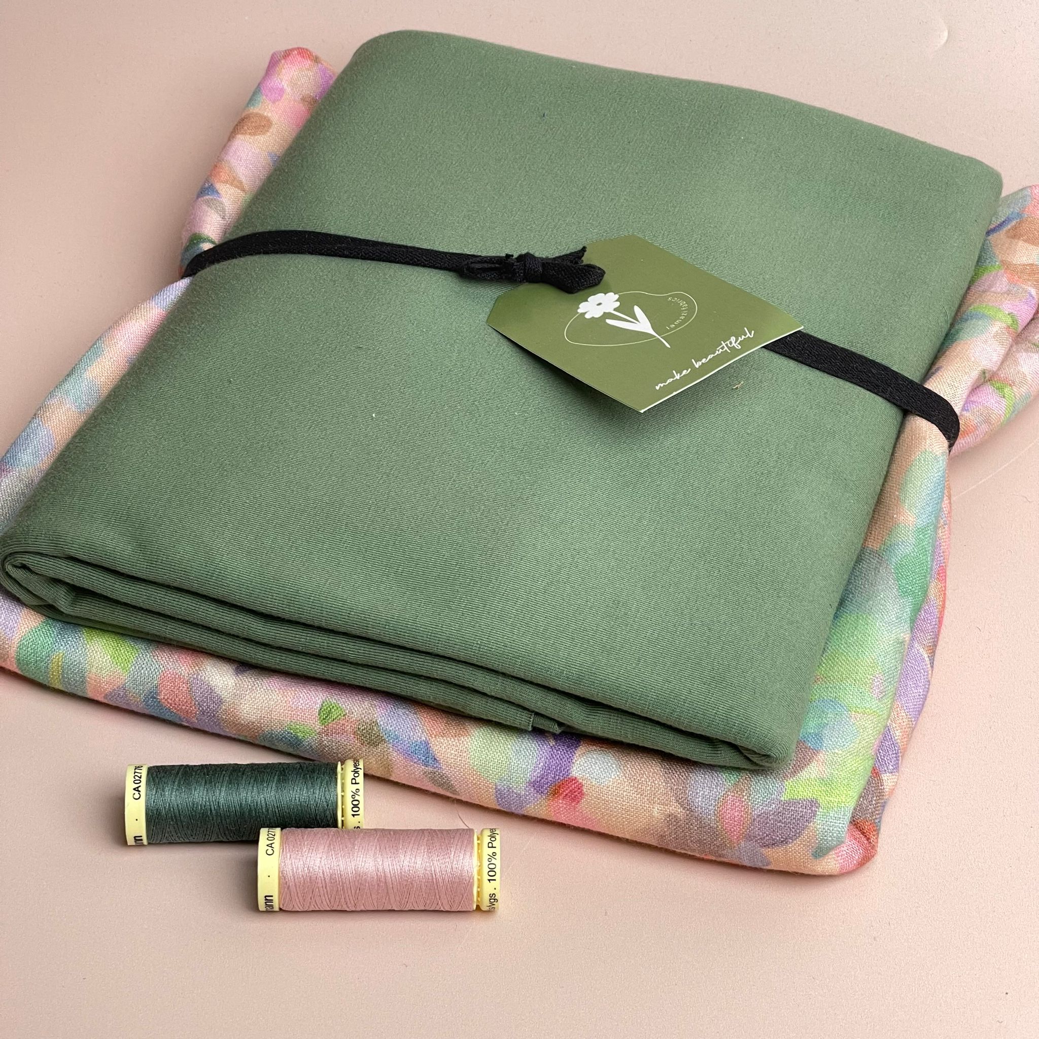 Make an Outfit Colour Bundle - Lupine Petals Blush Linen & Green Cotton Jersey