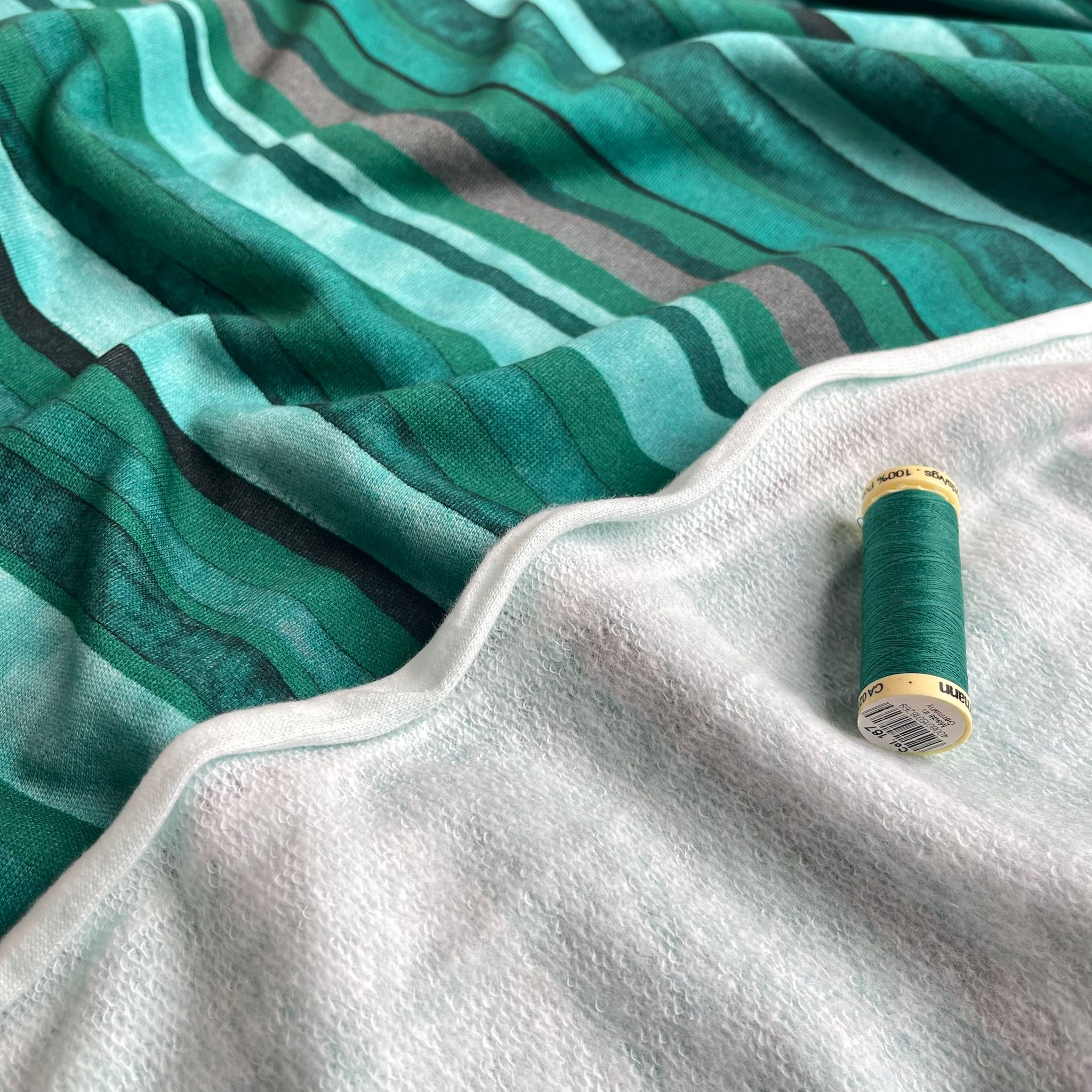 Emerald Stripes Cotton French Terry