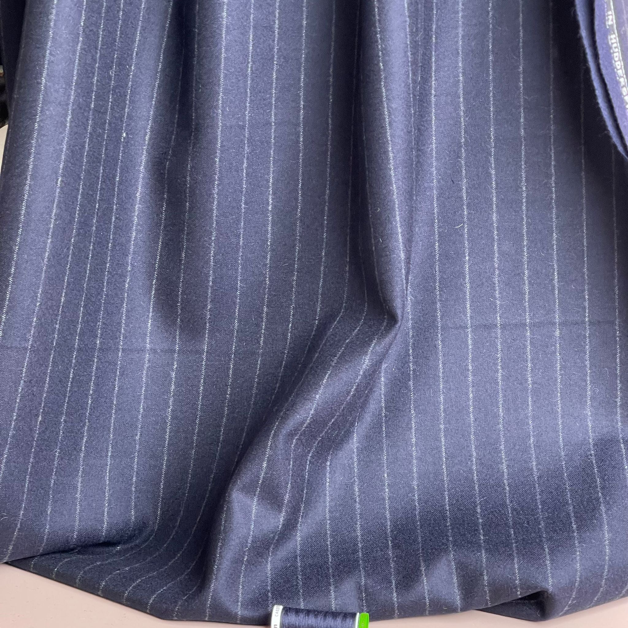 Deadstock Yarn Dyed Navy Pinstripe Pure Wool Suiting Fabric