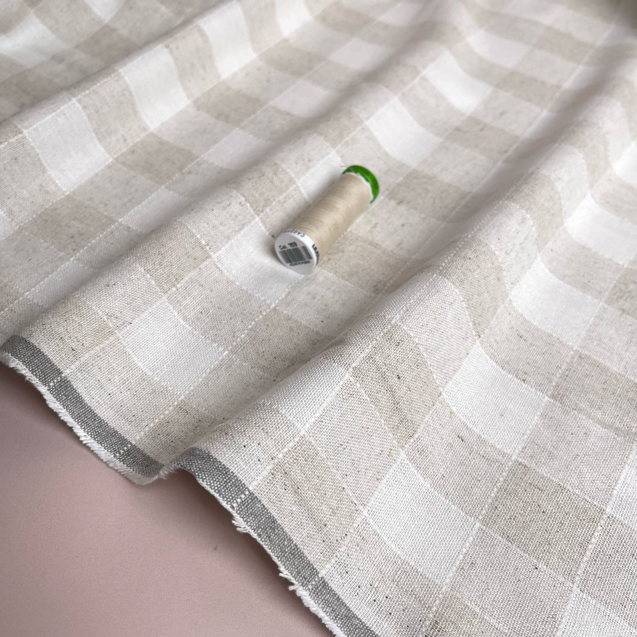 Yarn Dyed Natural Gingham Viscose Linen Jacquard Fabric