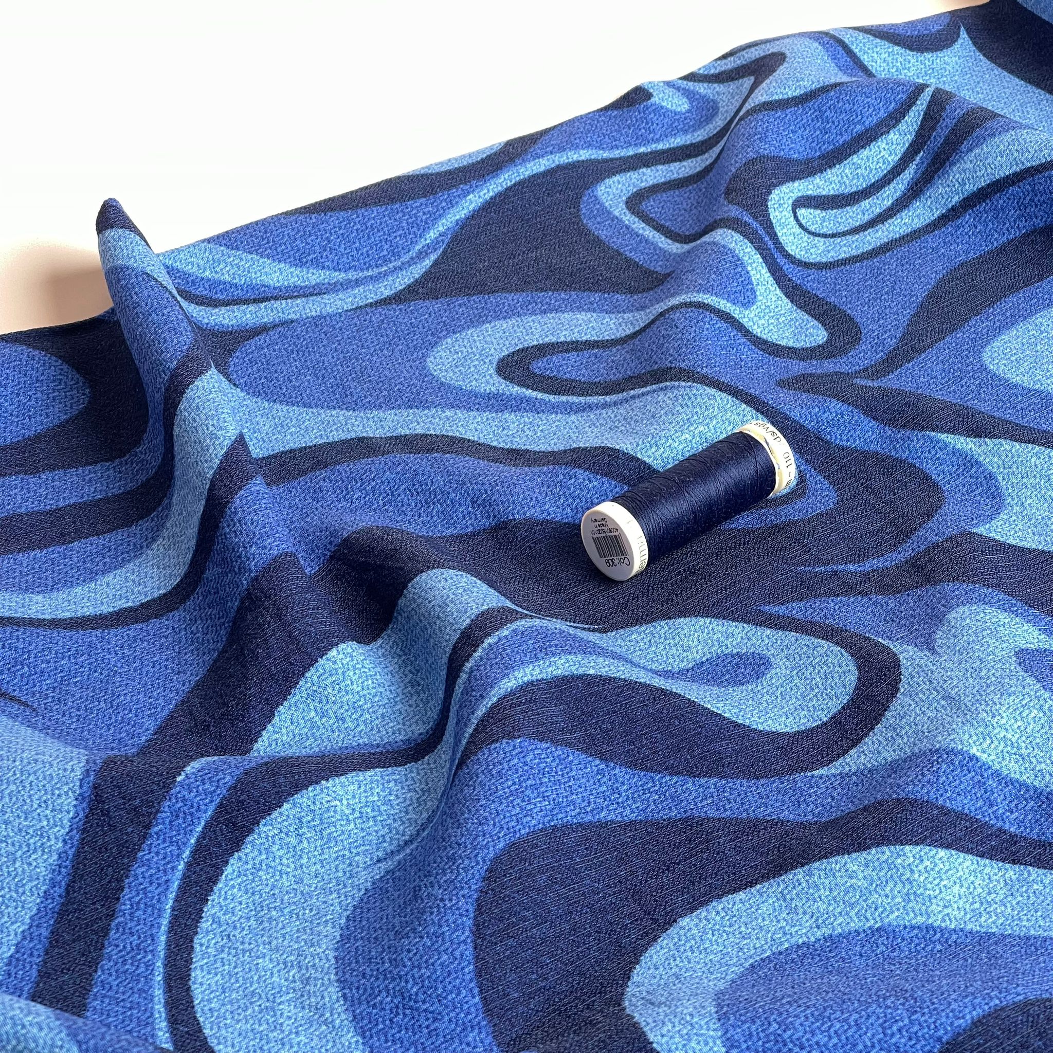 Indigo Marble Textured Viscose Fabric