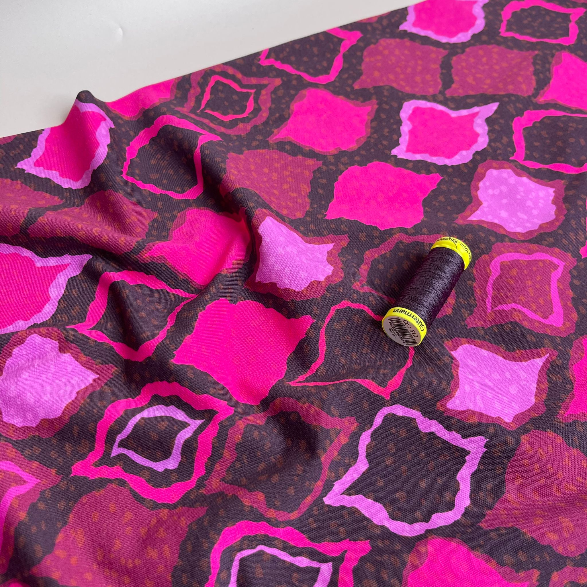 REMNANT 0.49 Metre - Danish Design - Abstract Magenta Diamonds Cotton Jersey Fabric