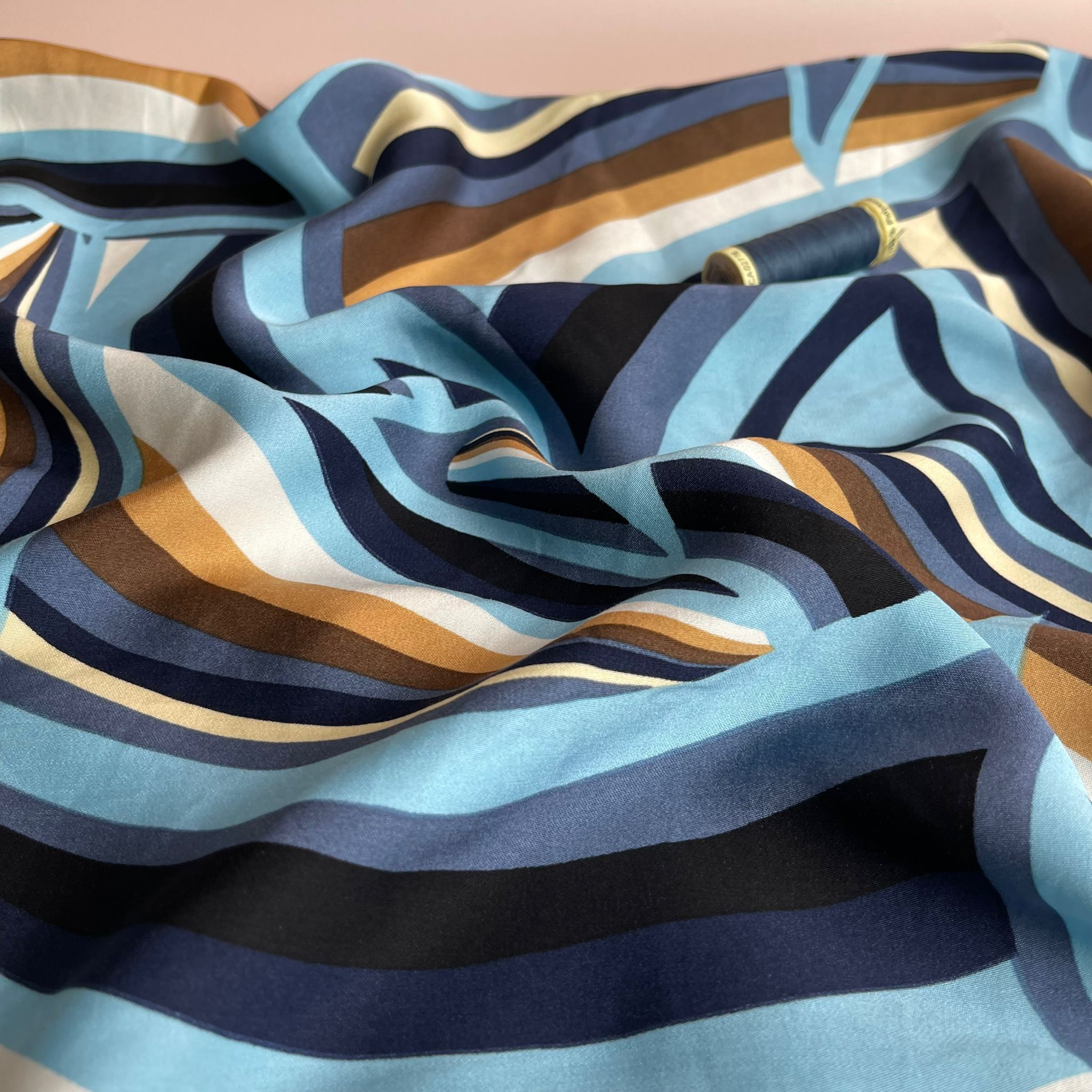 Abstract Neutral Waves Viscose Sateen Fabric