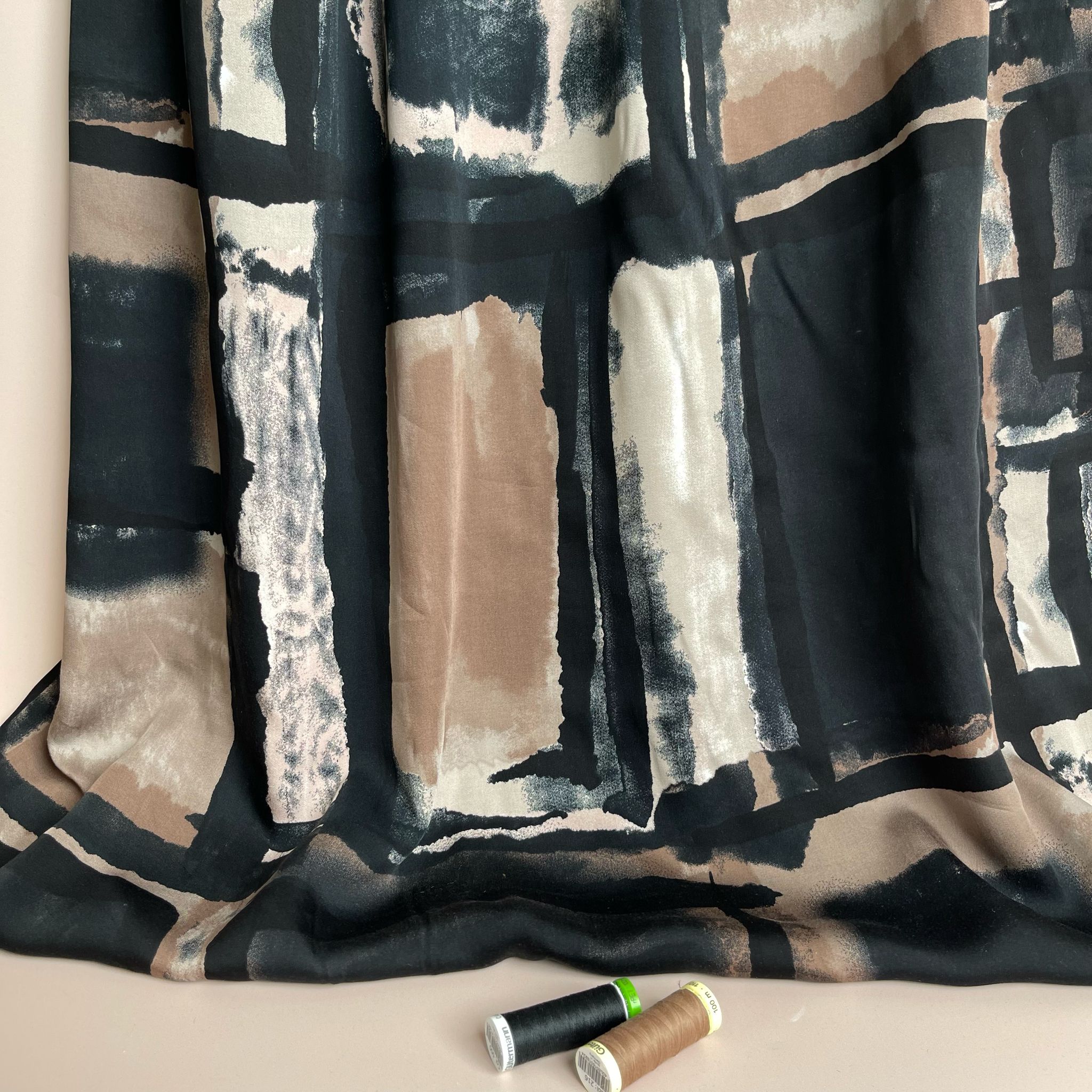 Artists Canvas in Beige and Black Viscose Sateen Fabric