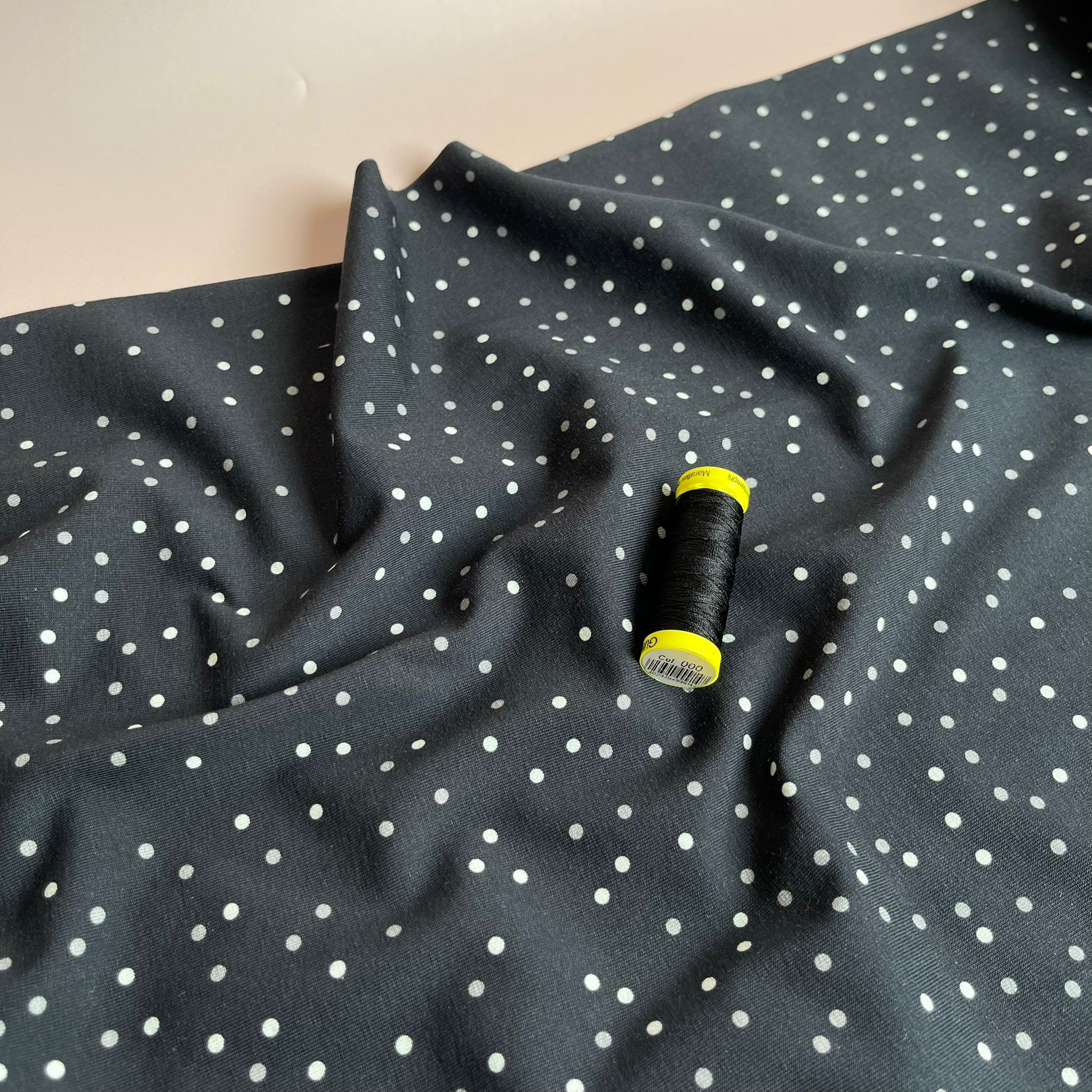 REMNANT 1.18 Metres (very slight pull on fabric)  - Danish Design -Charcoal Dots Cotton Jersey Fabric