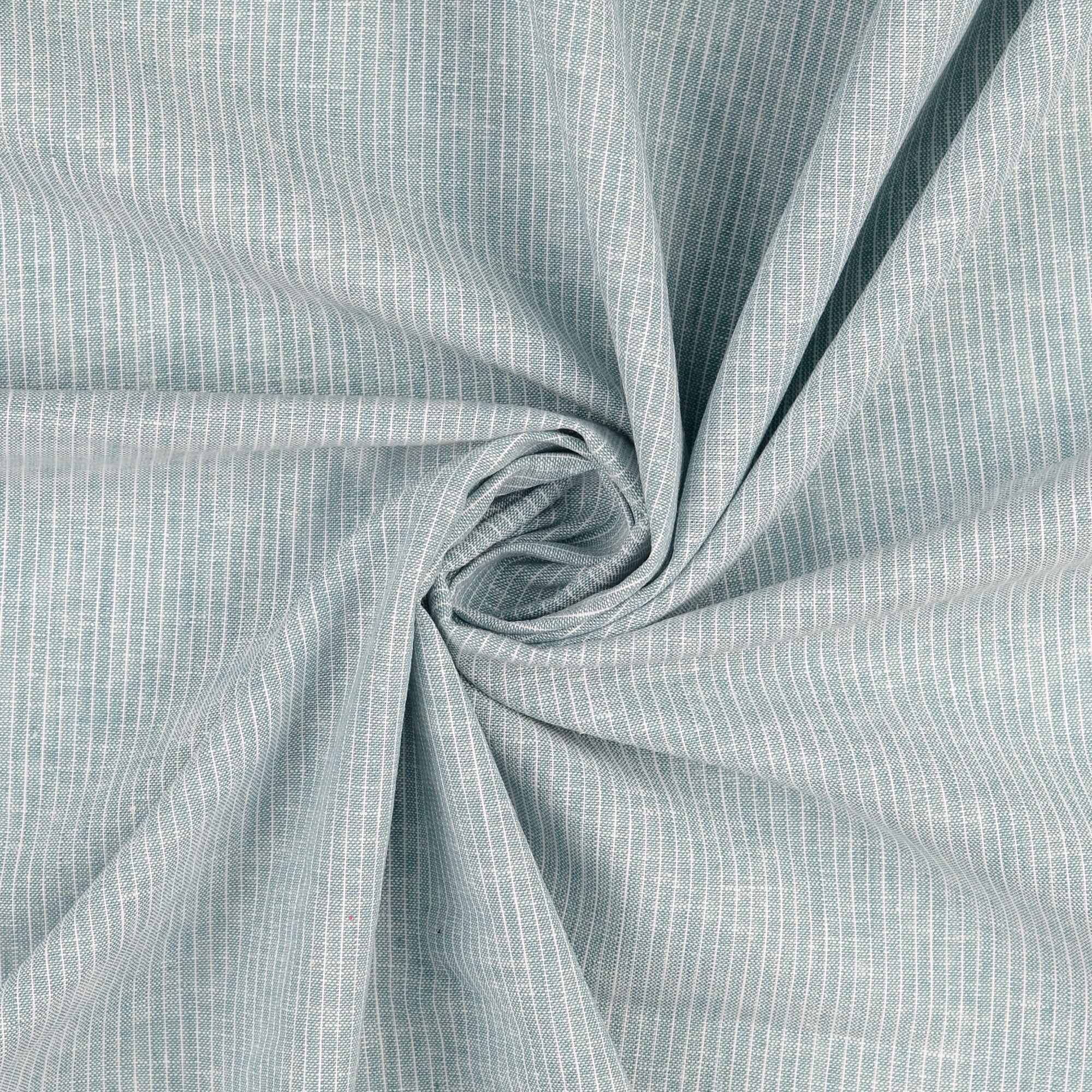 REMNANT 1.2 Metres - Fine Stripe Aqua Blue Linen Cotton Fabric