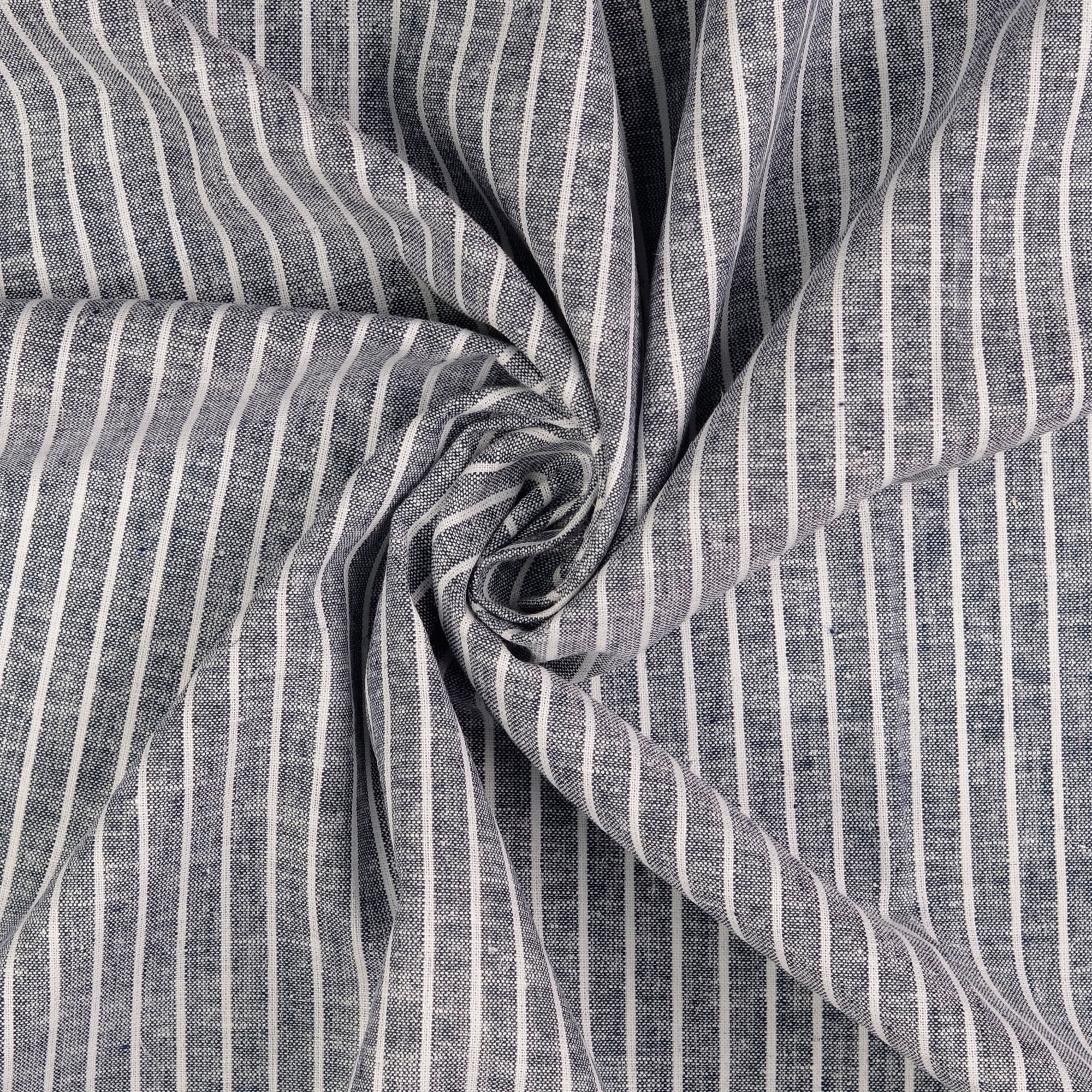 Stripe Dark Blue Linen Cotton Fabric