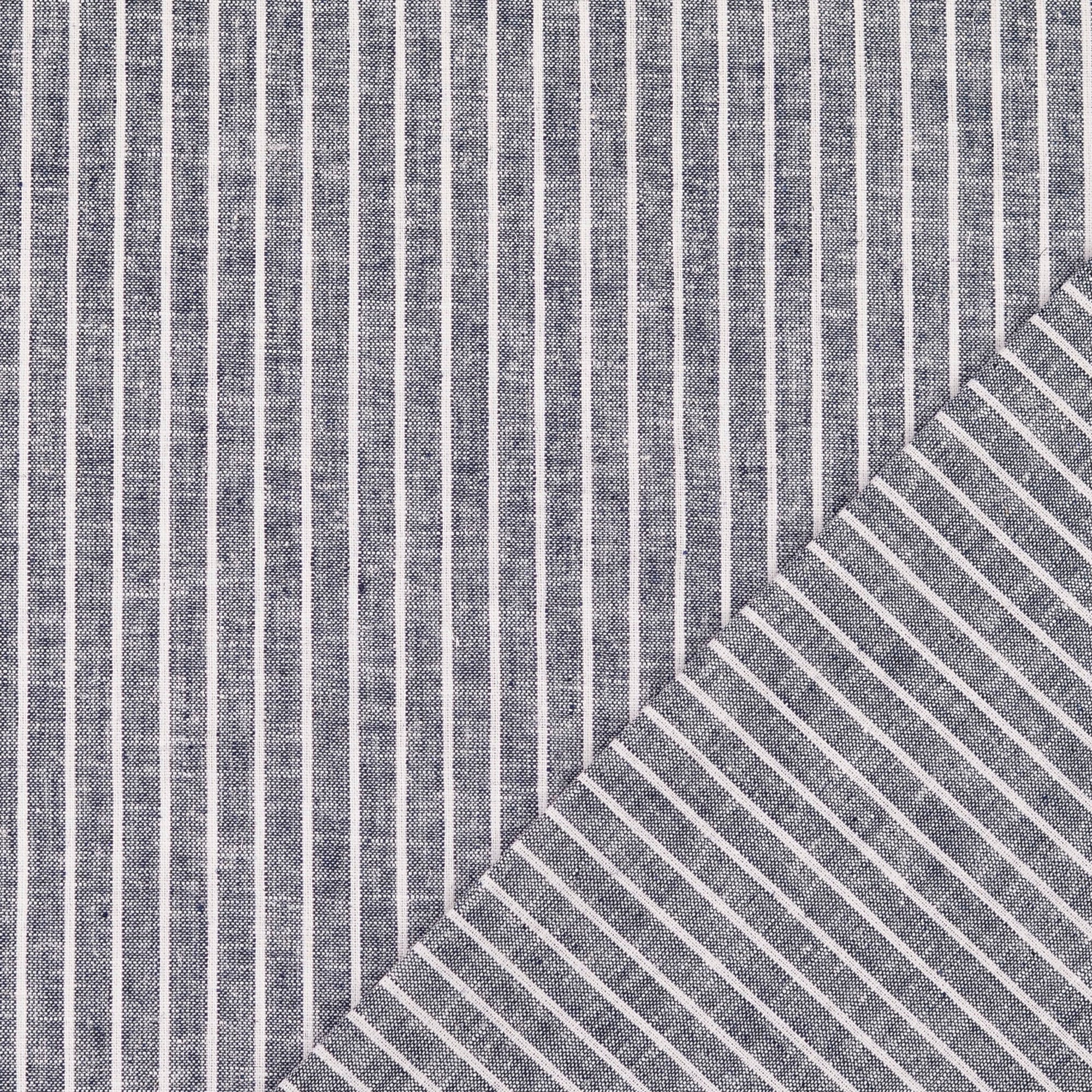 Stripe Dark Blue Linen Cotton Fabric