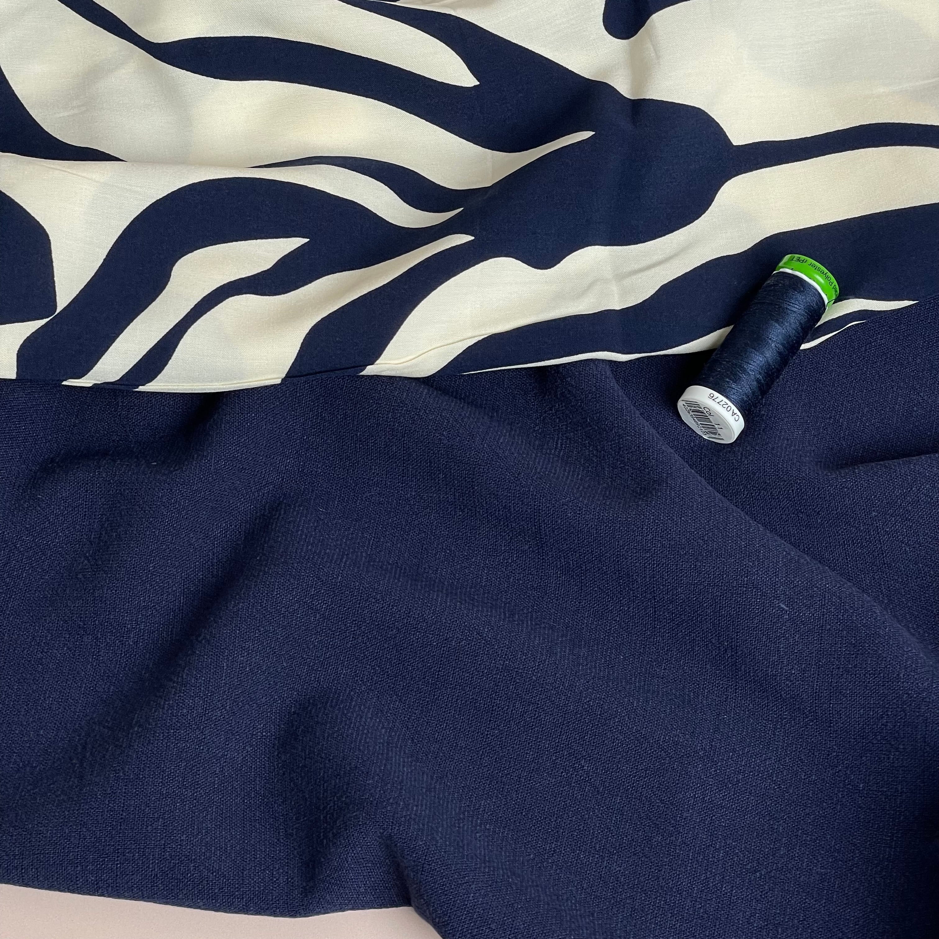 Flow Dark Navy Viscose Linen Blend Dress Fabric
