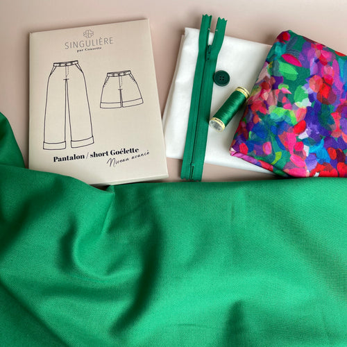 Sewing Kit - Cousette Goelette Trousers and Shorts in Spring Green Gabardine Twill
