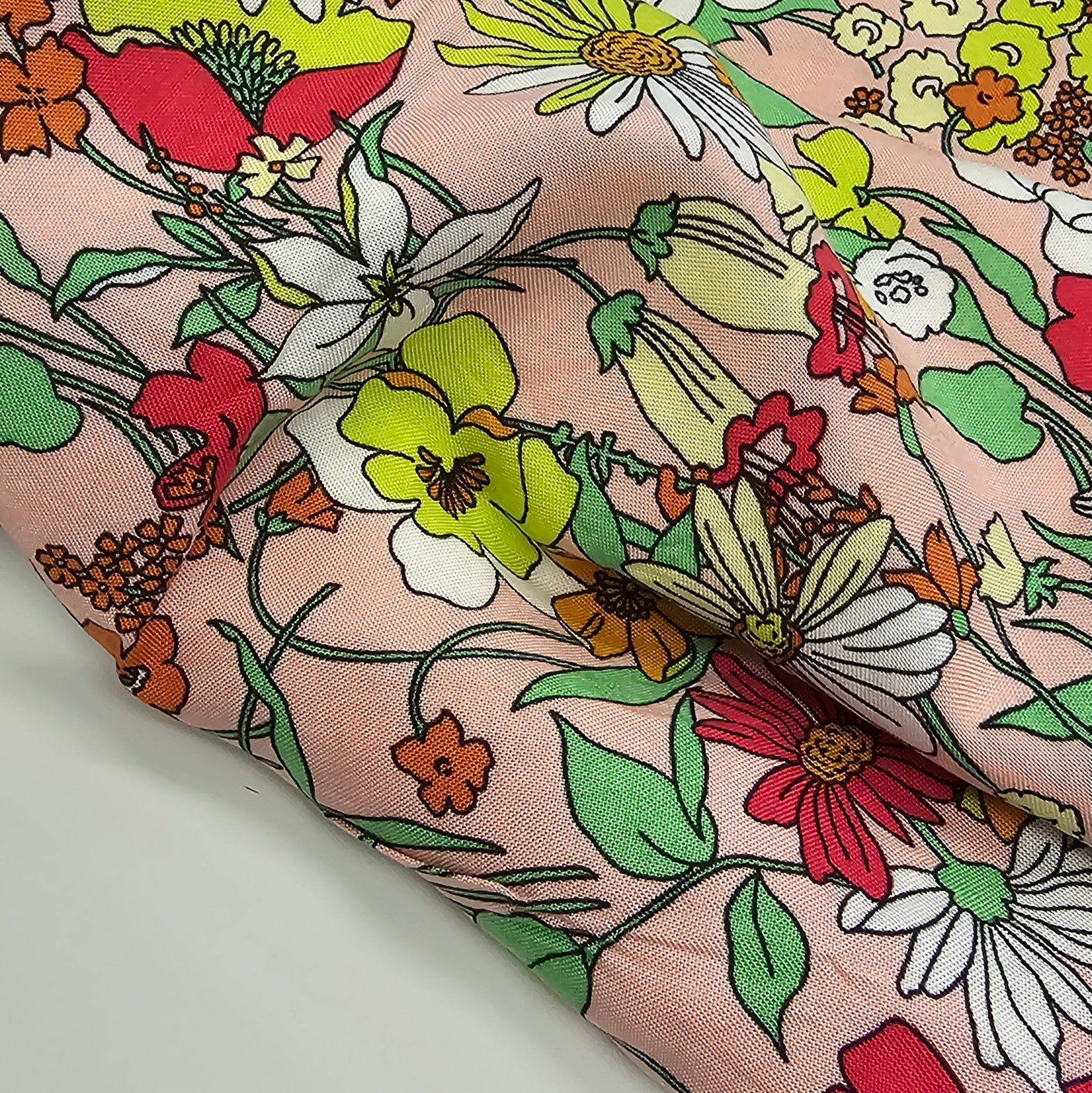 REMNANT 2.35 Metres - Vibrant Pink Flowers Viscose Fabric