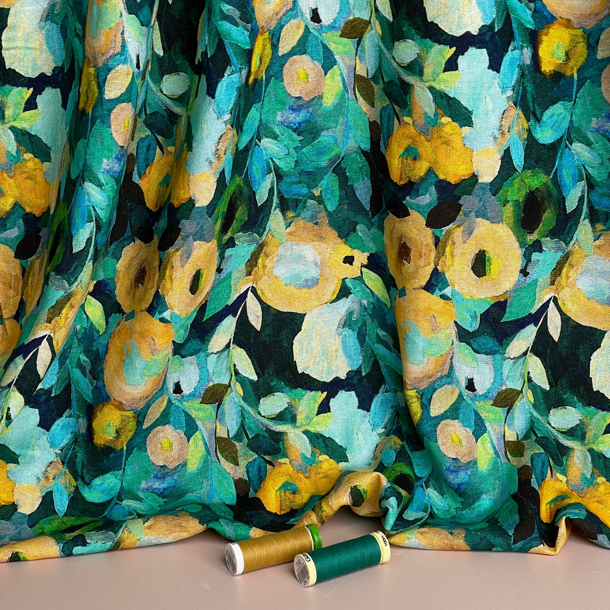 Ocean Florals Viscose Linen Fabric