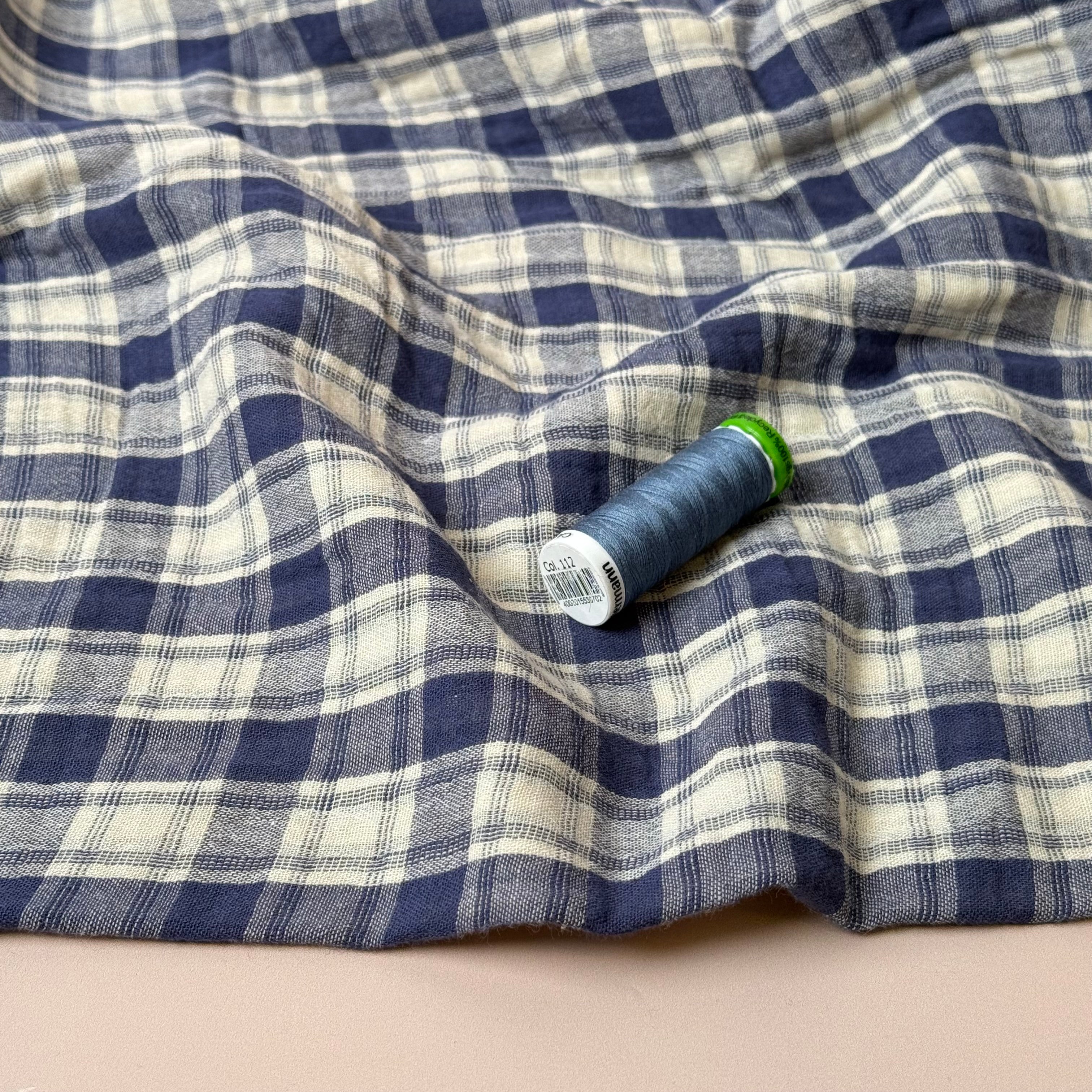 Reversible Blue Checks and Stripes Cotton Double Gauze