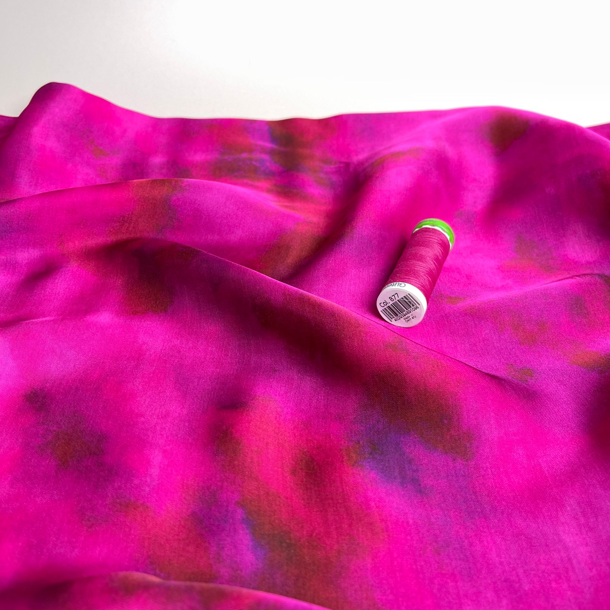 Abstract Magenta Viscose Sateen Fabric