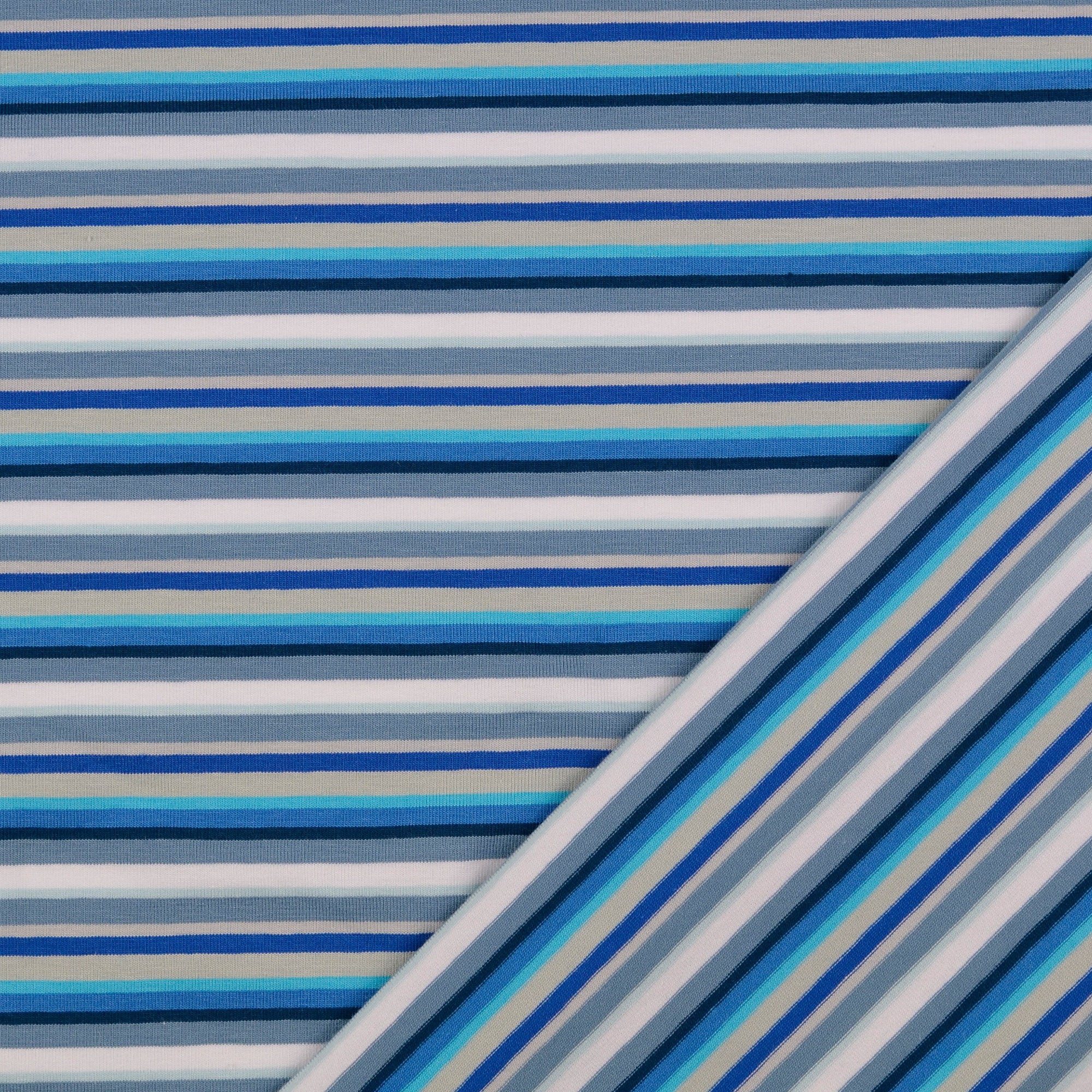 Rainbow Stripe in Blue Cotton Jersey Fabric