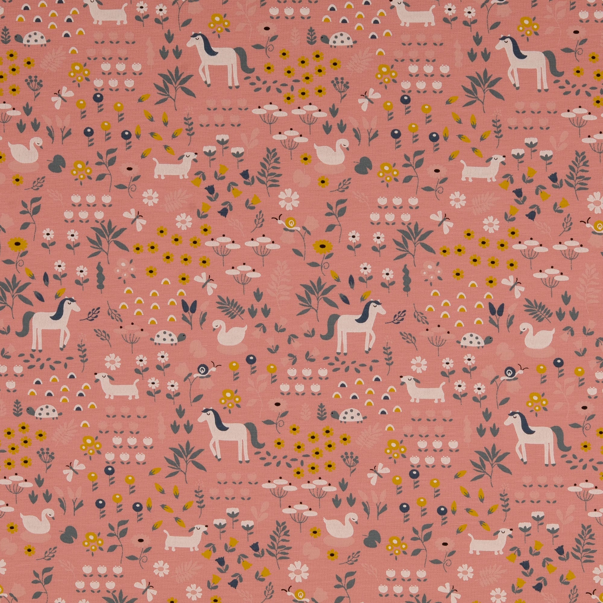 REMNANT 1.2 Metres - (Fault 2 inch hole with marks round) Animals Pink Organic Cotton Jersey Fabric