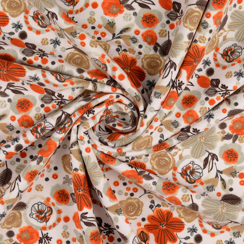 REMNANT 1.95 Metres - Floral Sketch Peach Soft Cotton Sweat-shirting Fabric in Ecru