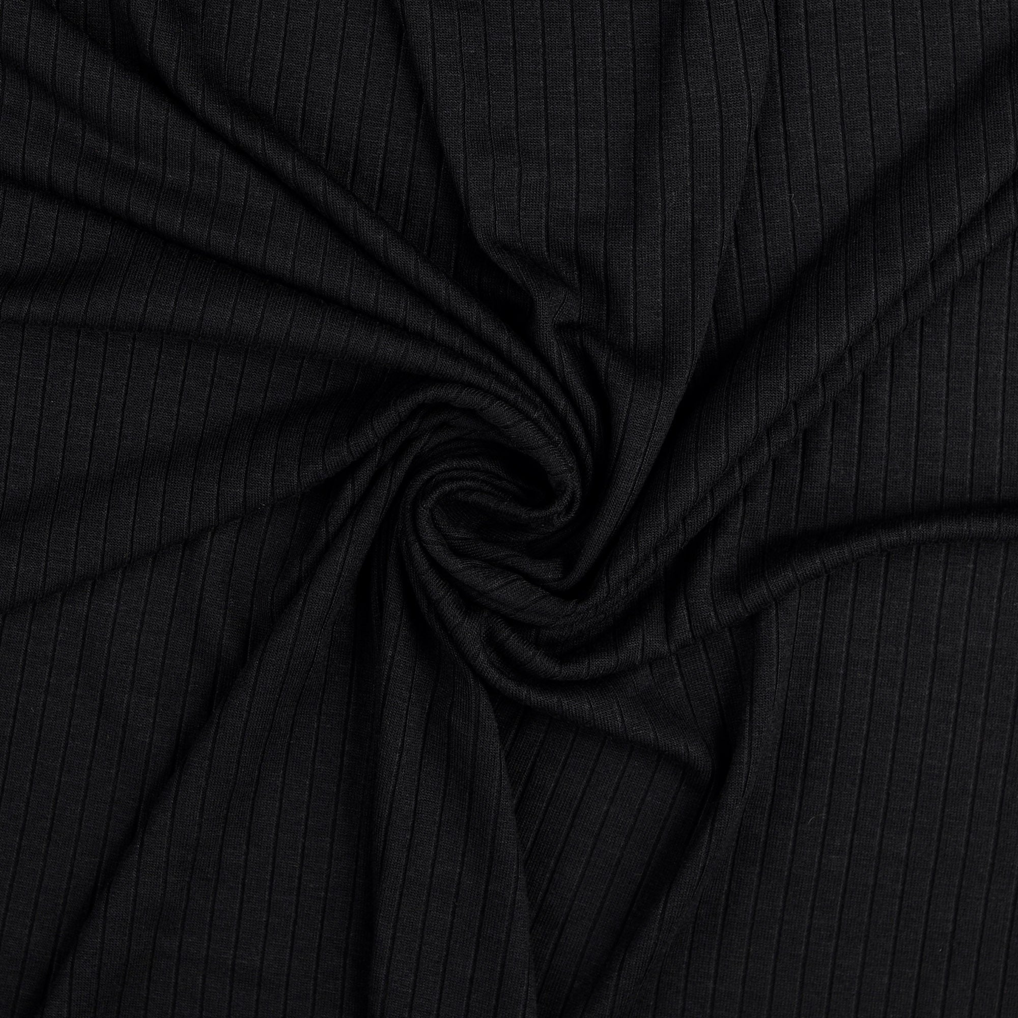 Black Ribbed Viscose Jersey Fabric