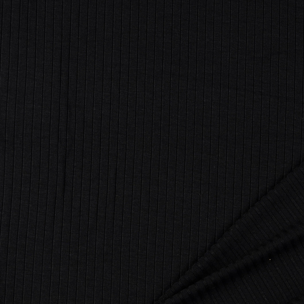 Black Ribbed Viscose Jersey Fabric