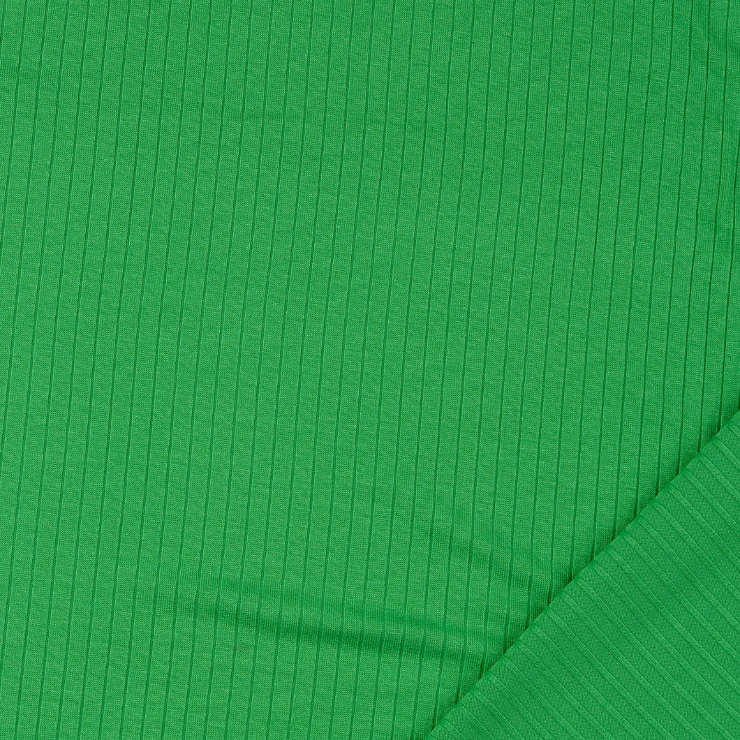 Emerald Green Ribbed Viscose Jersey Fabric