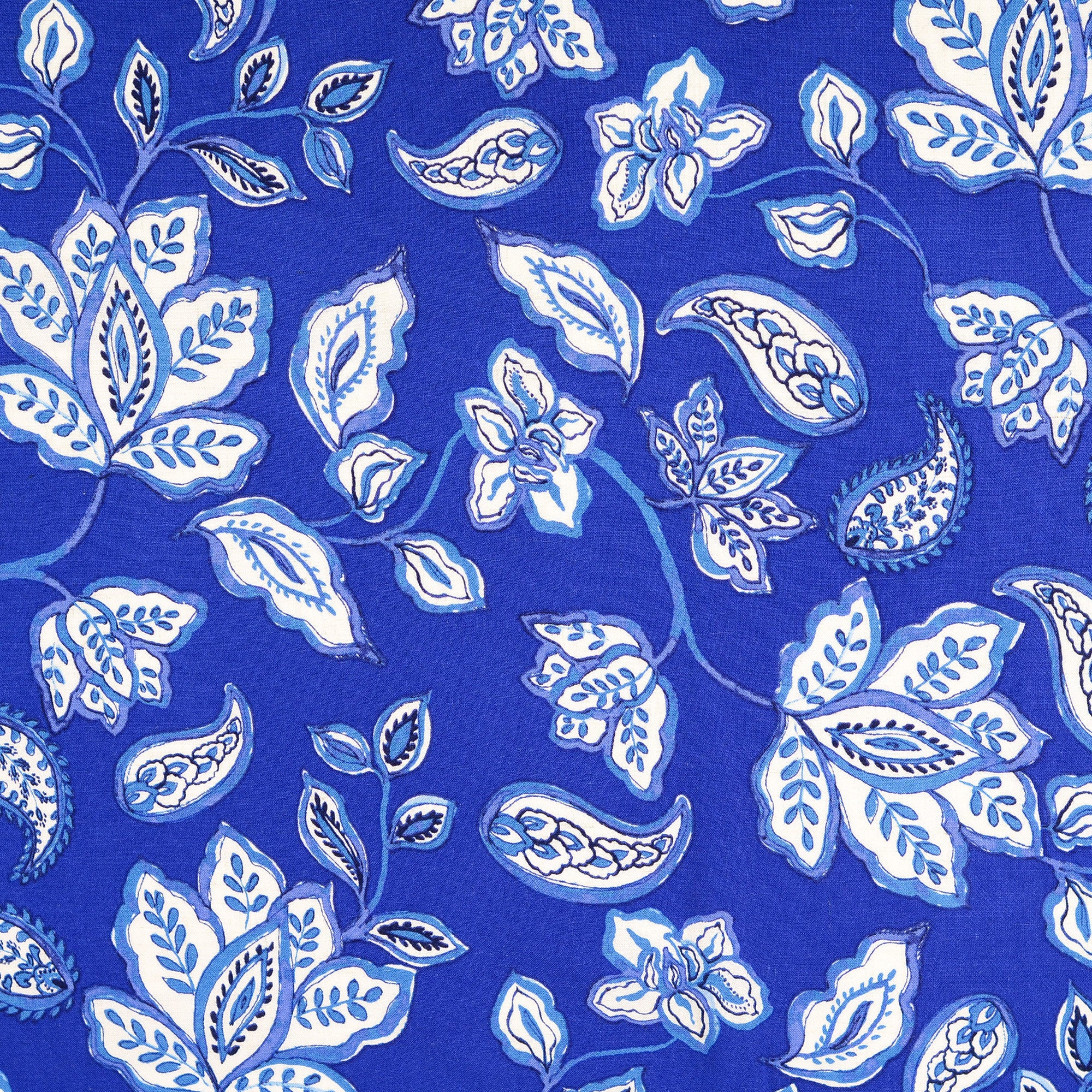 Blue Block Print Linen Viscose Blend Fabric