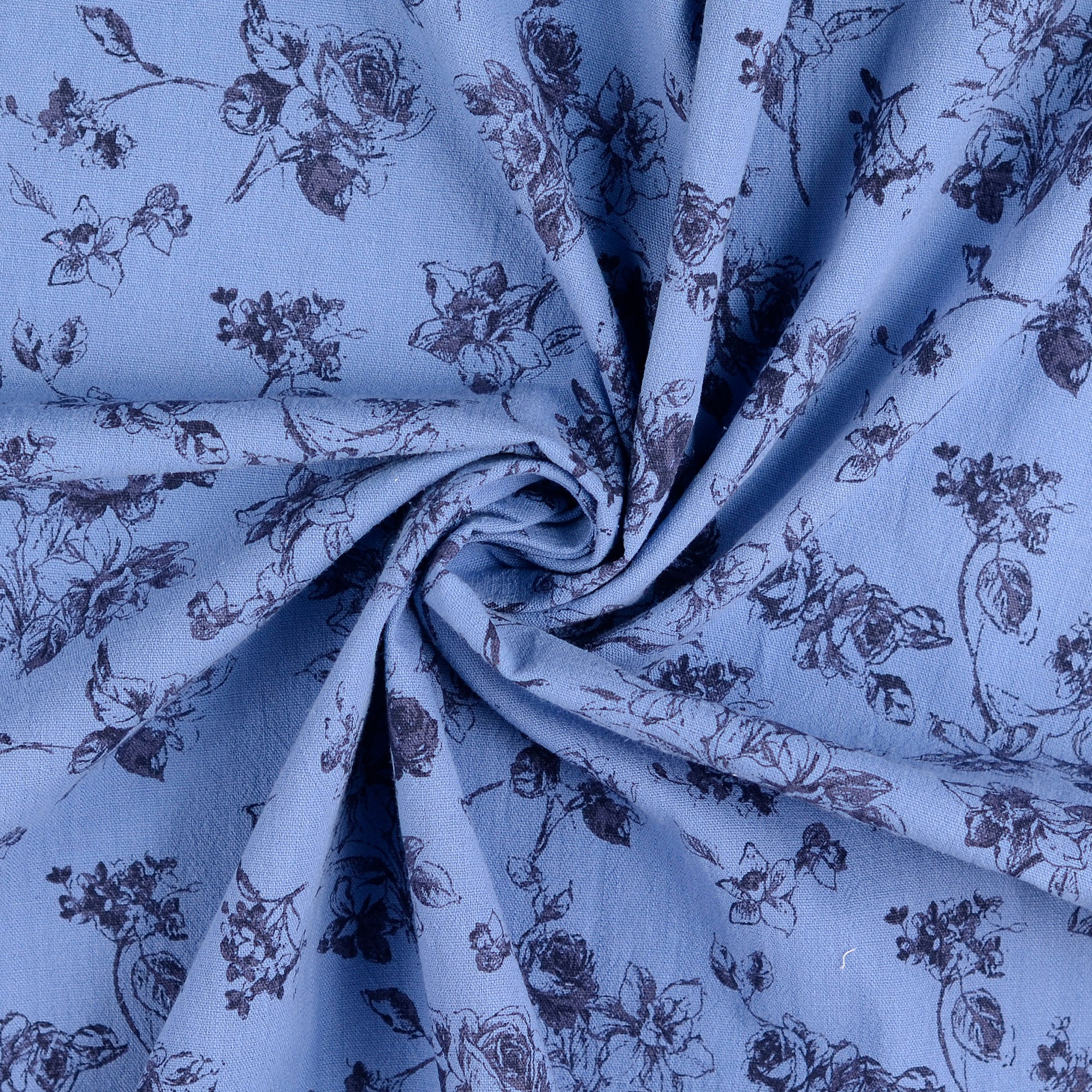 REMNANT 2.52 Metres - Vintage Floral Washed Cotton in Blue