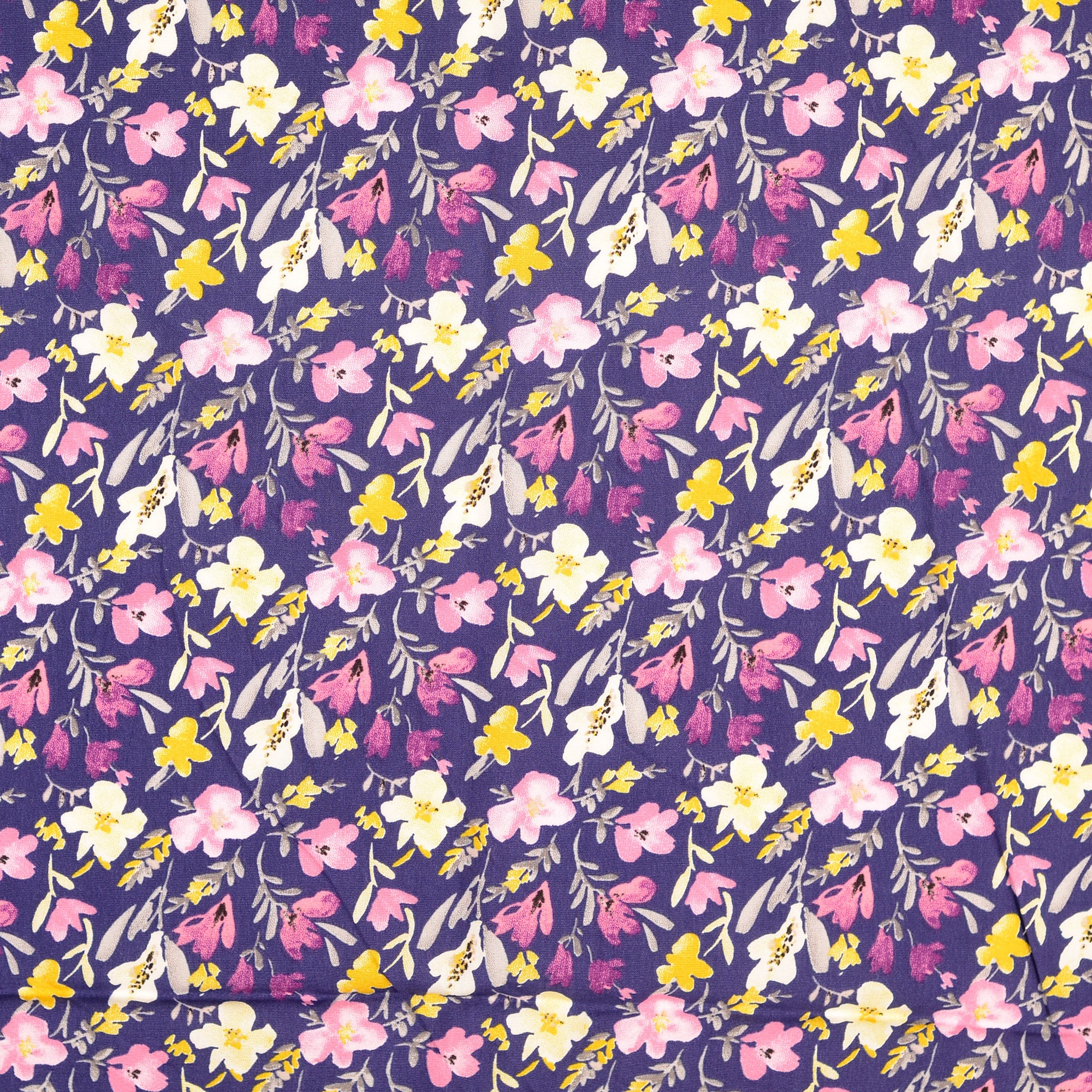 Primrose on Violet Viscose Poplin Fabric