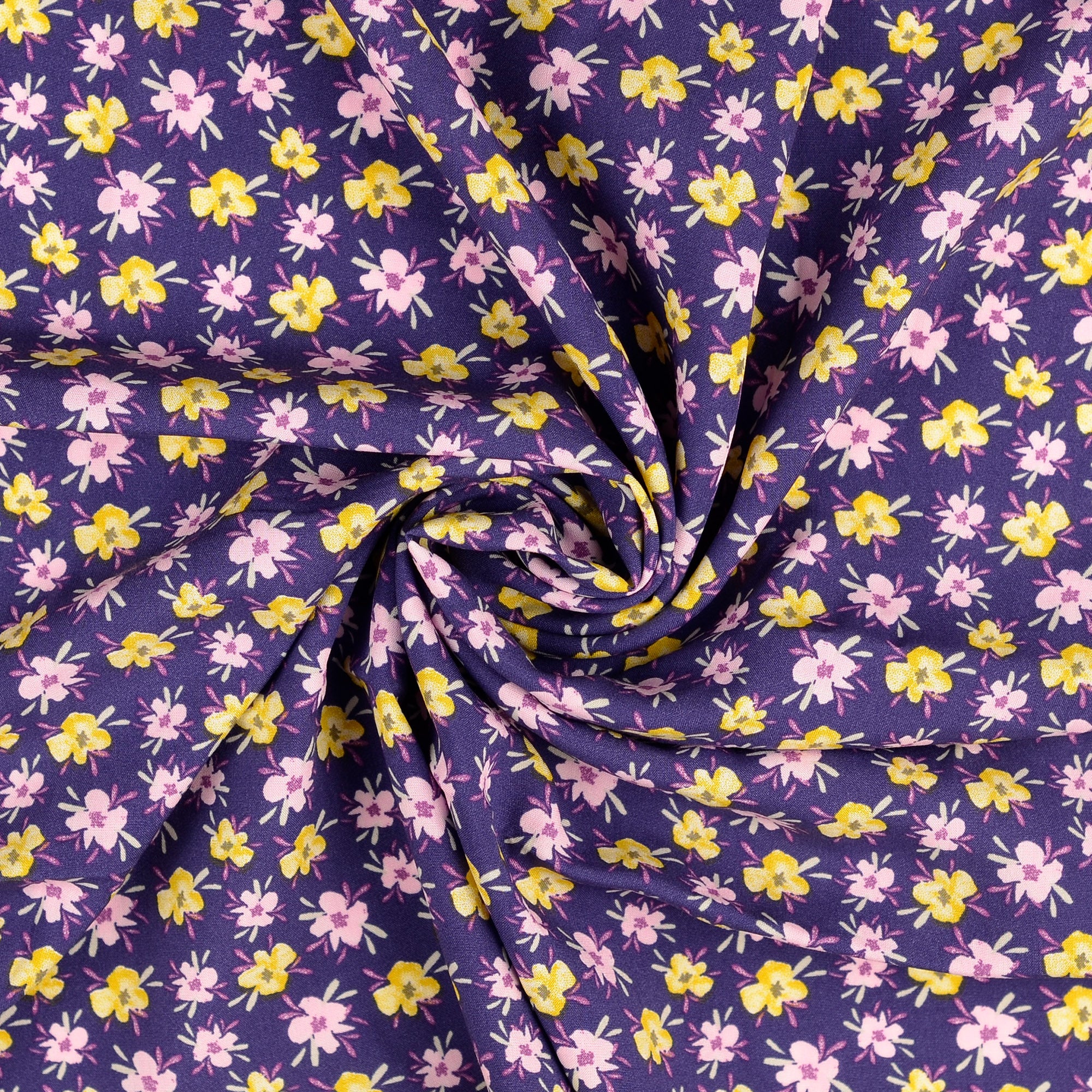 Pretty Petals on Violet Viscose Poplin Fabric