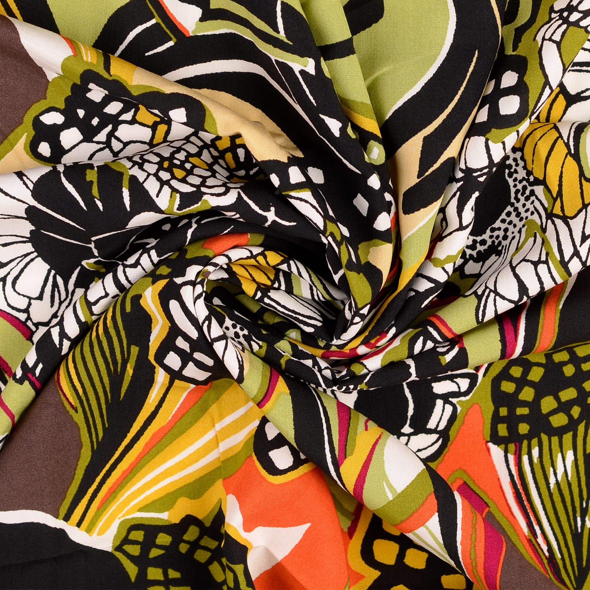 Graphic Flowers Green Viscose Poplin Fabric