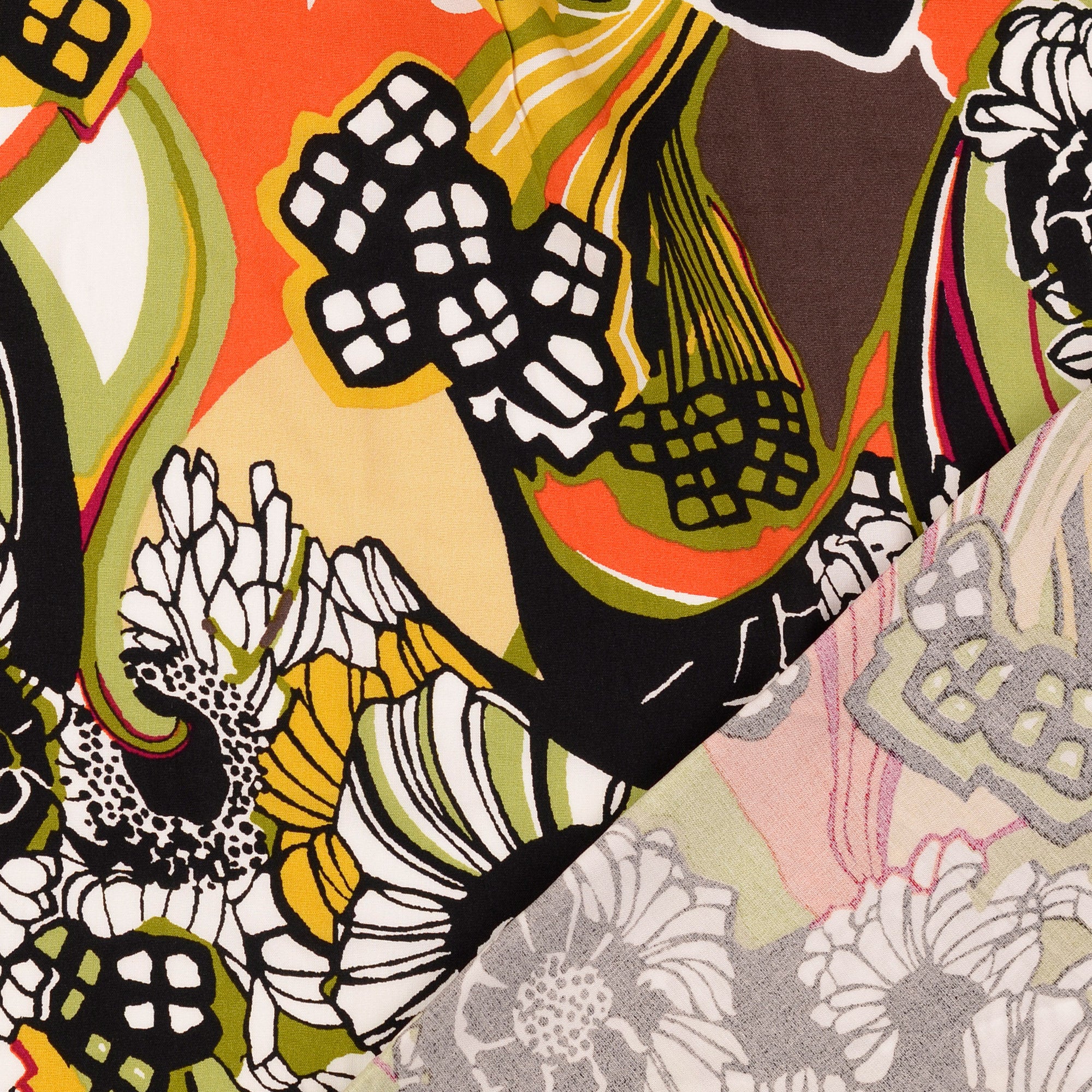 Graphic Flowers Green Viscose Poplin Fabric