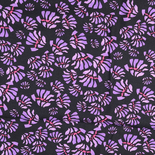 Purple Abstract Flowers Viscose Twill Fabric