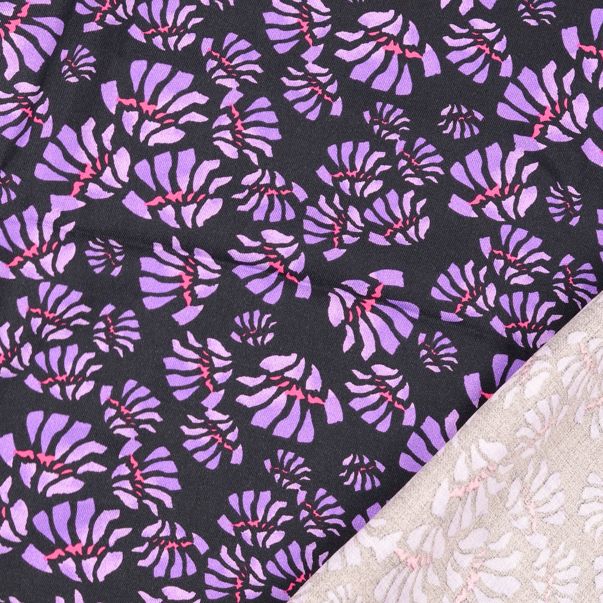 Purple Abstract Flowers Viscose Twill Fabric