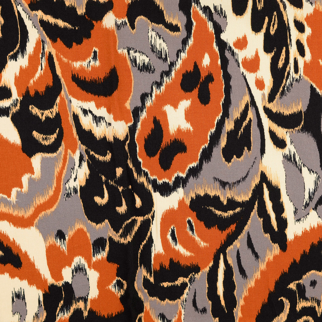 REMNANT 2.28 Metres - Hazy Paisley Orange and Grey Viscose Sateen Fabric