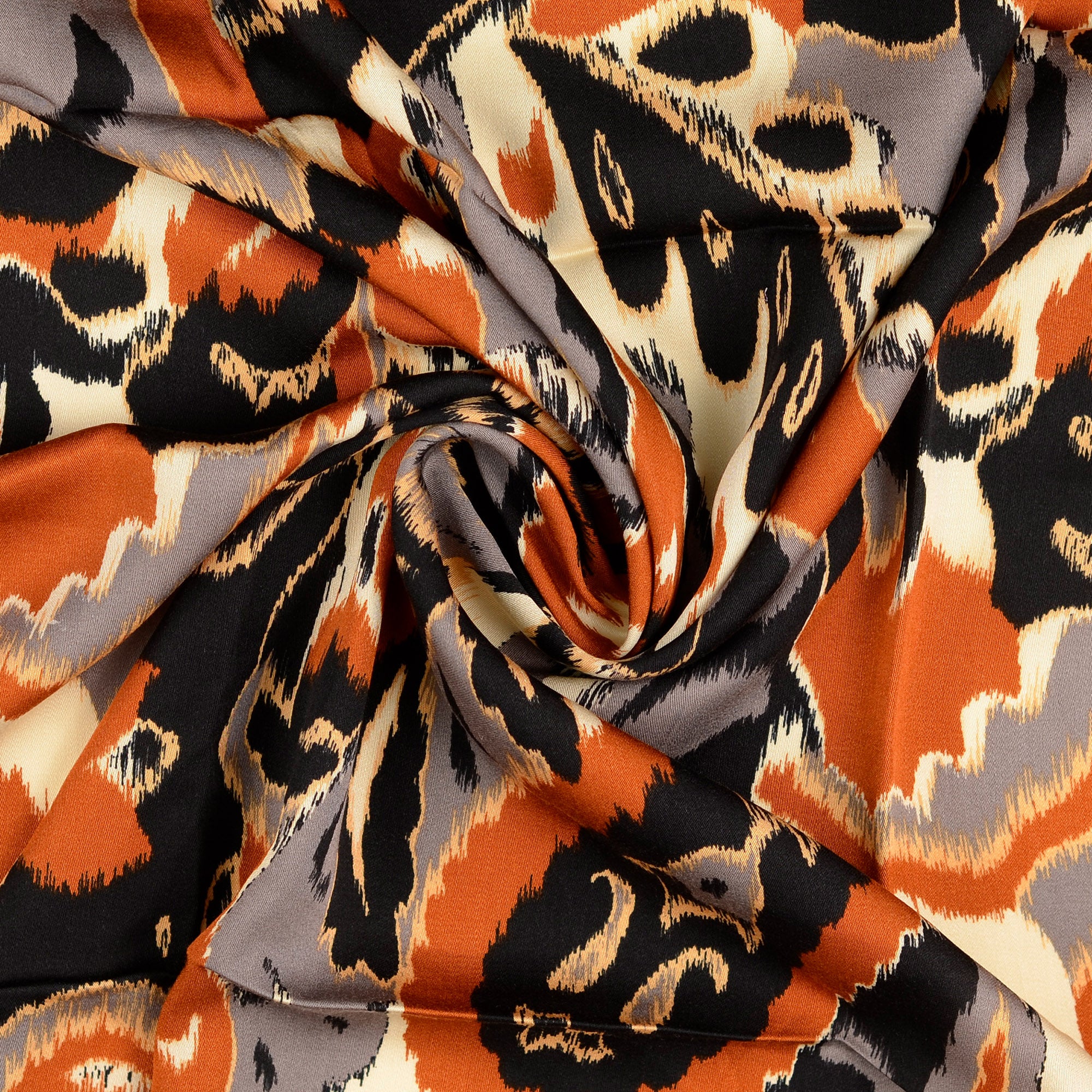 REMNANT 2.28 Metres - Hazy Paisley Orange and Grey Viscose Sateen Fabric