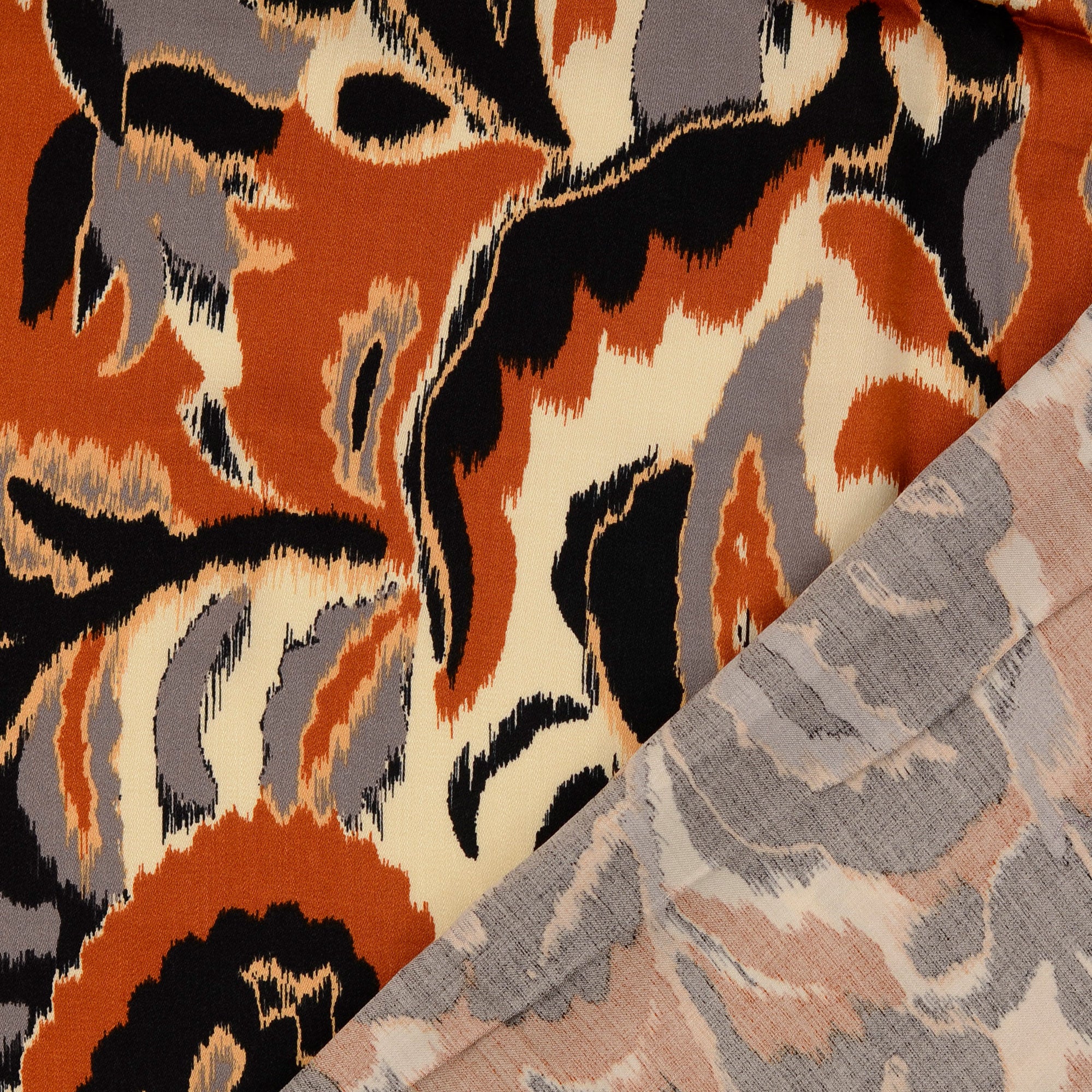 REMNANT 2.28 Metres - Hazy Paisley Orange and Grey Viscose Sateen Fabric