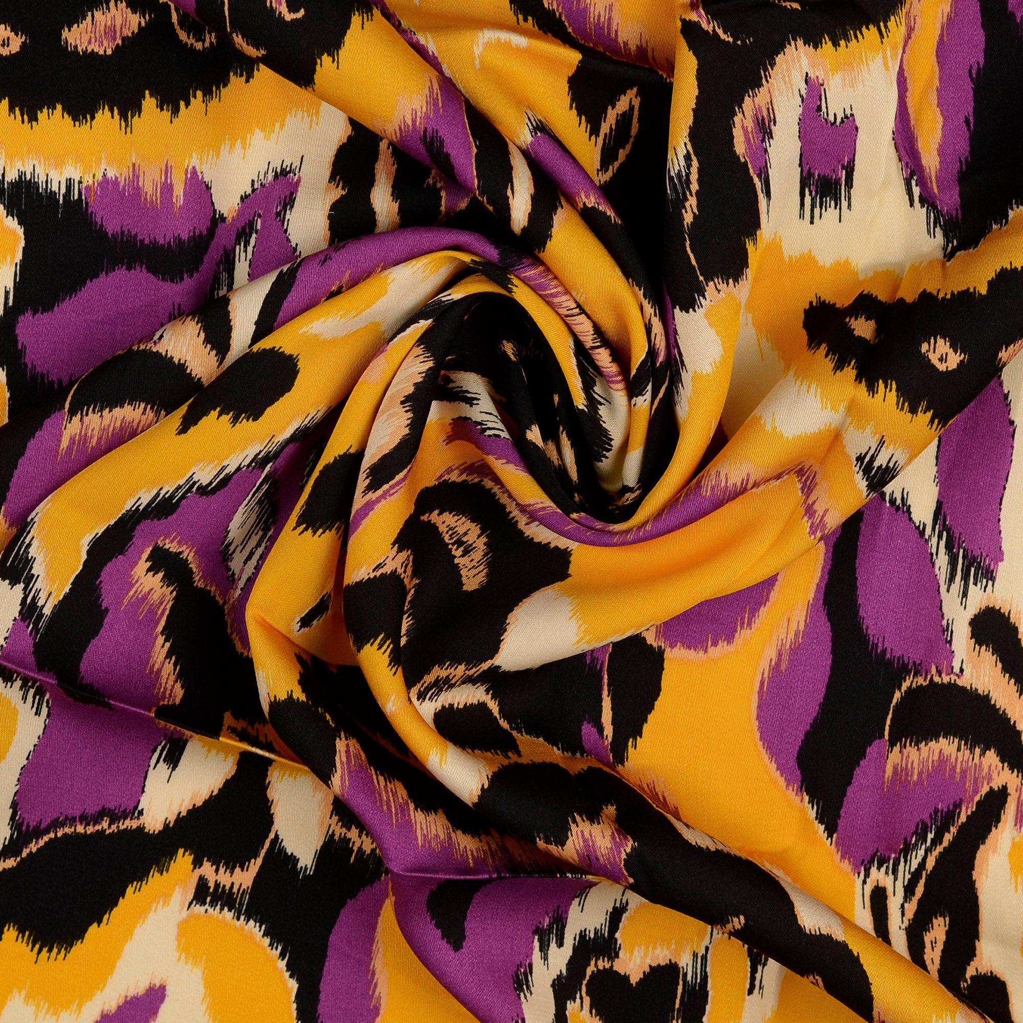 Hazy Paisley Purple and Yellow Viscose Sateen Fabric