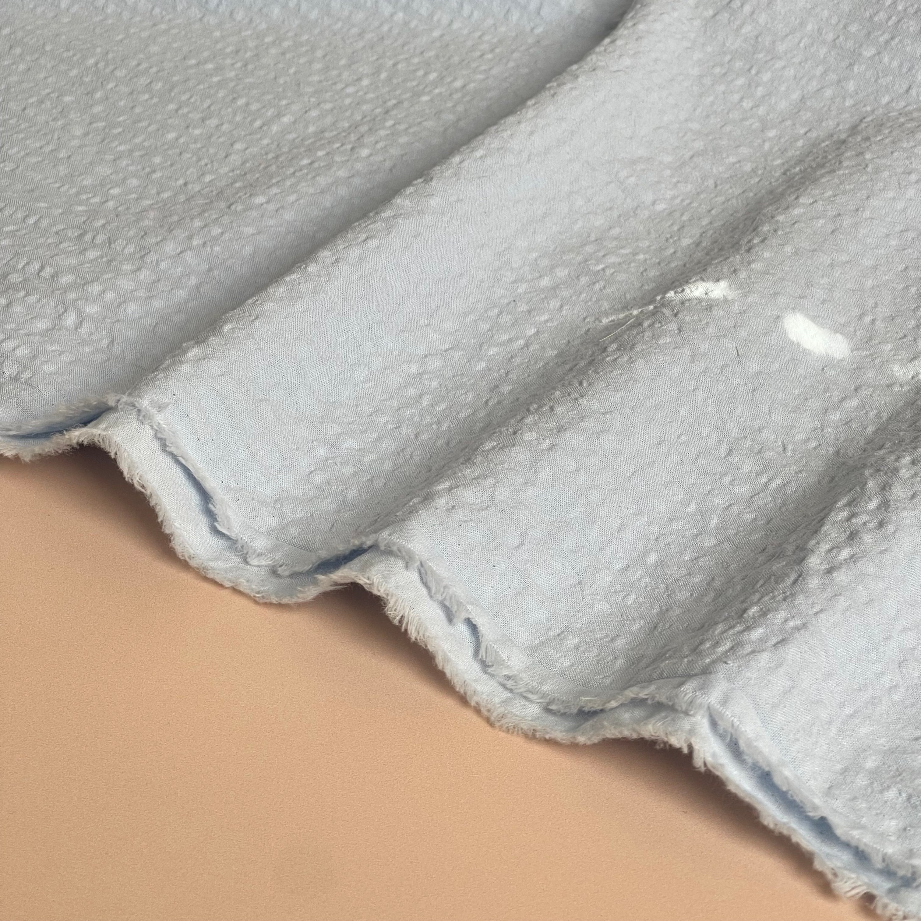 Light Blue Bubble Stripe Cotton Seersucker Fabric