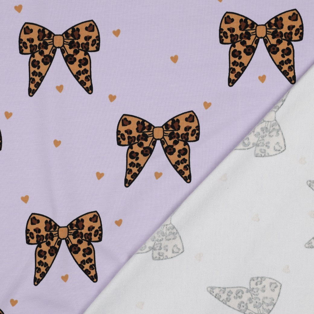 Animal Print Bows & Hearts on Lilac Cotton French Terry Fabric