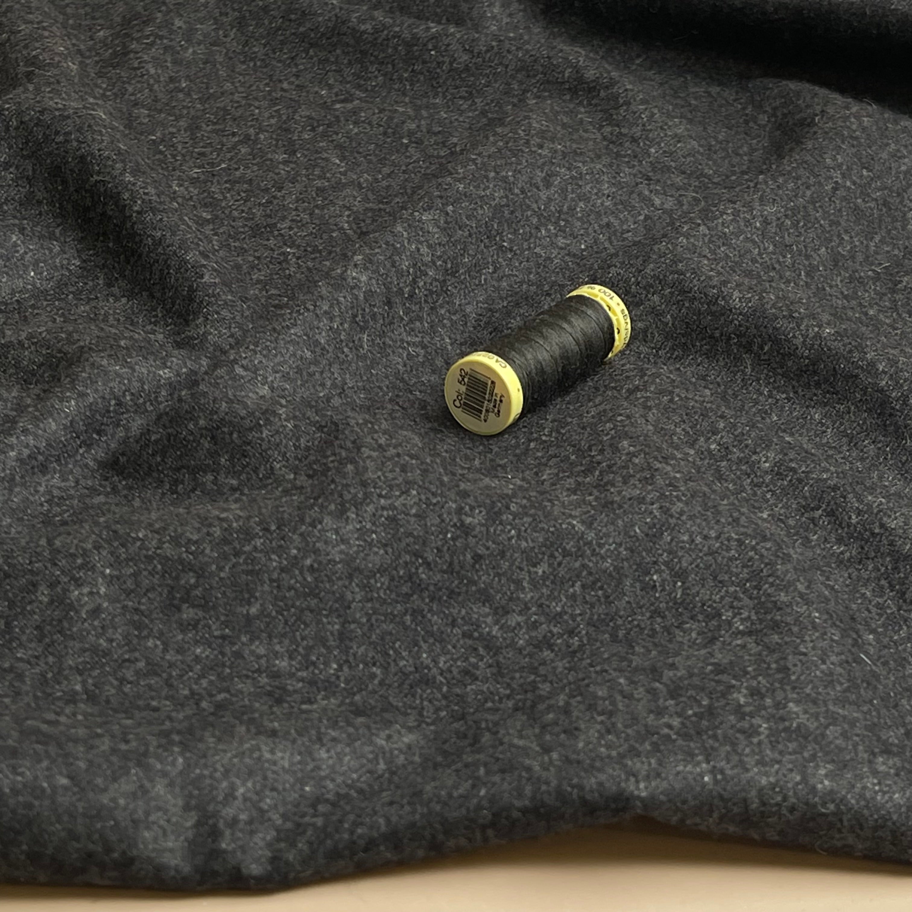 Deadstock Plain Charcoal Wool Coating Fabric