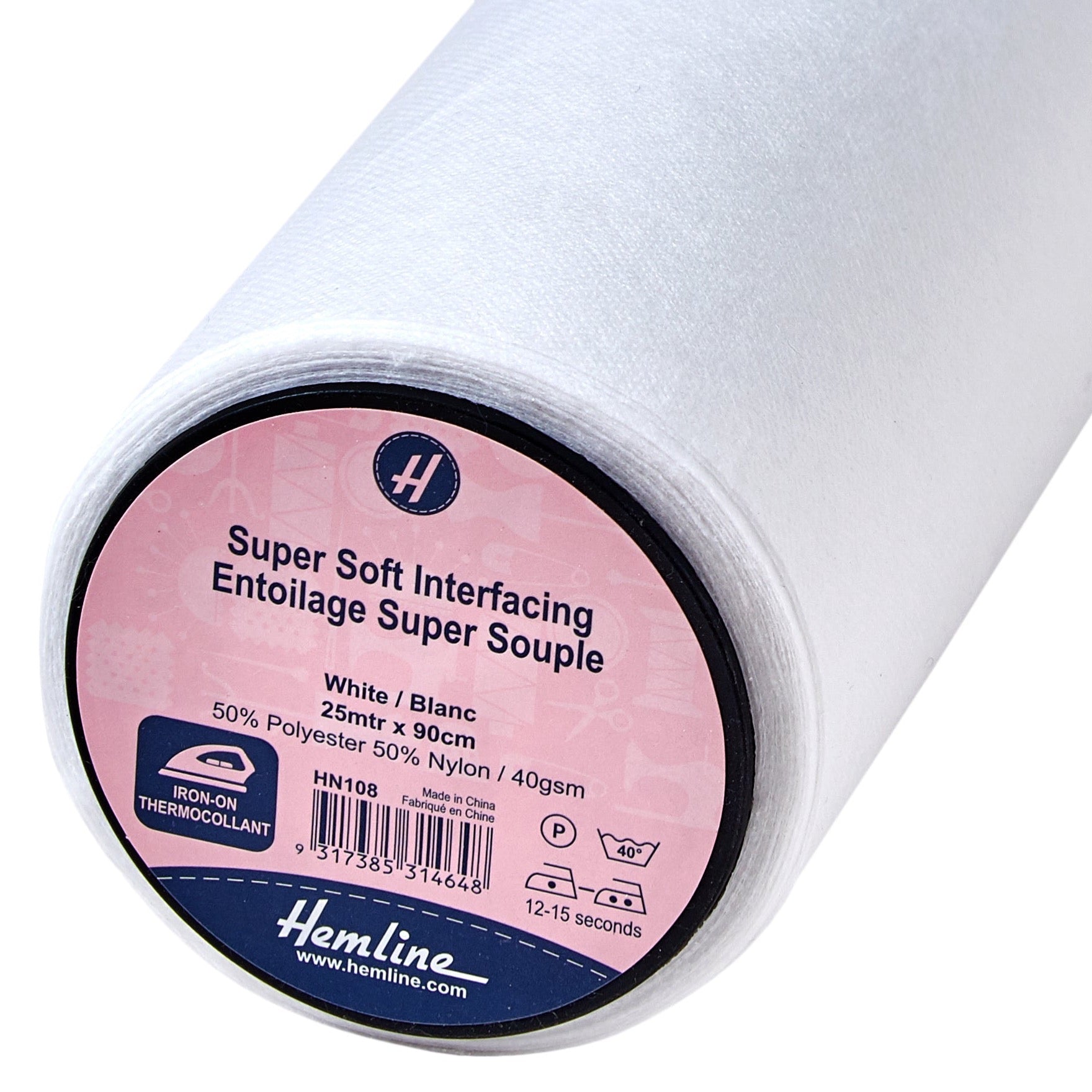 Super-Soft Lightweight Iron-on Interfacing in White - White  Sold in Half Meters