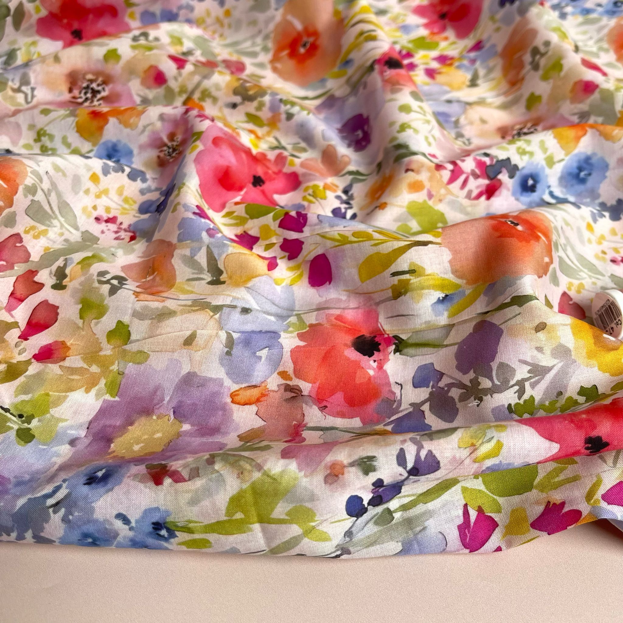 REMNANT 2.8 Metres - Watercolour Spring Meadow Cotton Voile Fabric