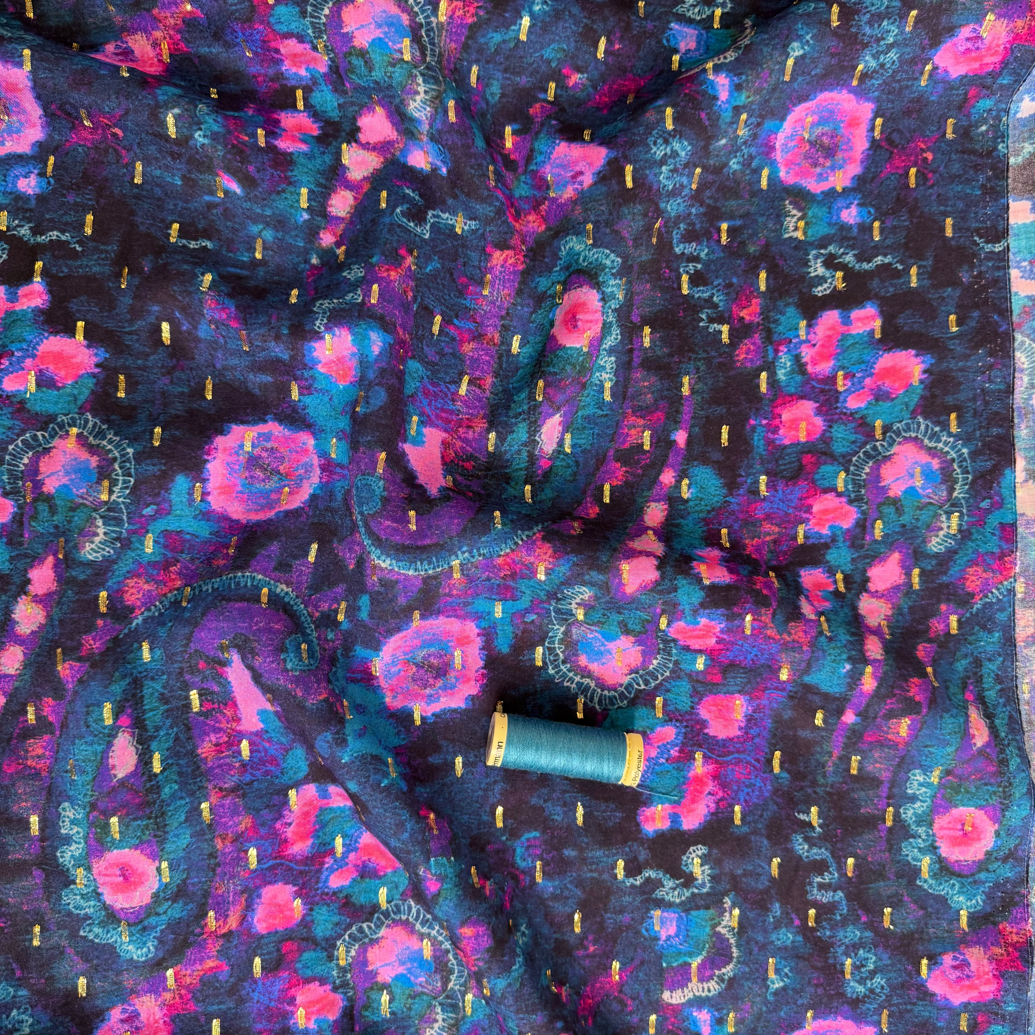 Navy Paisley with Lurex Viscose Fabric