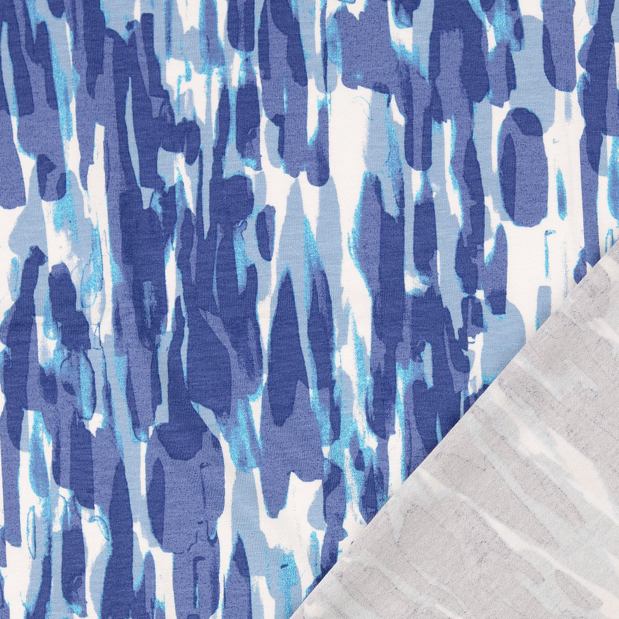 Painterly Lanes Blue Viscose Jersey Fabric